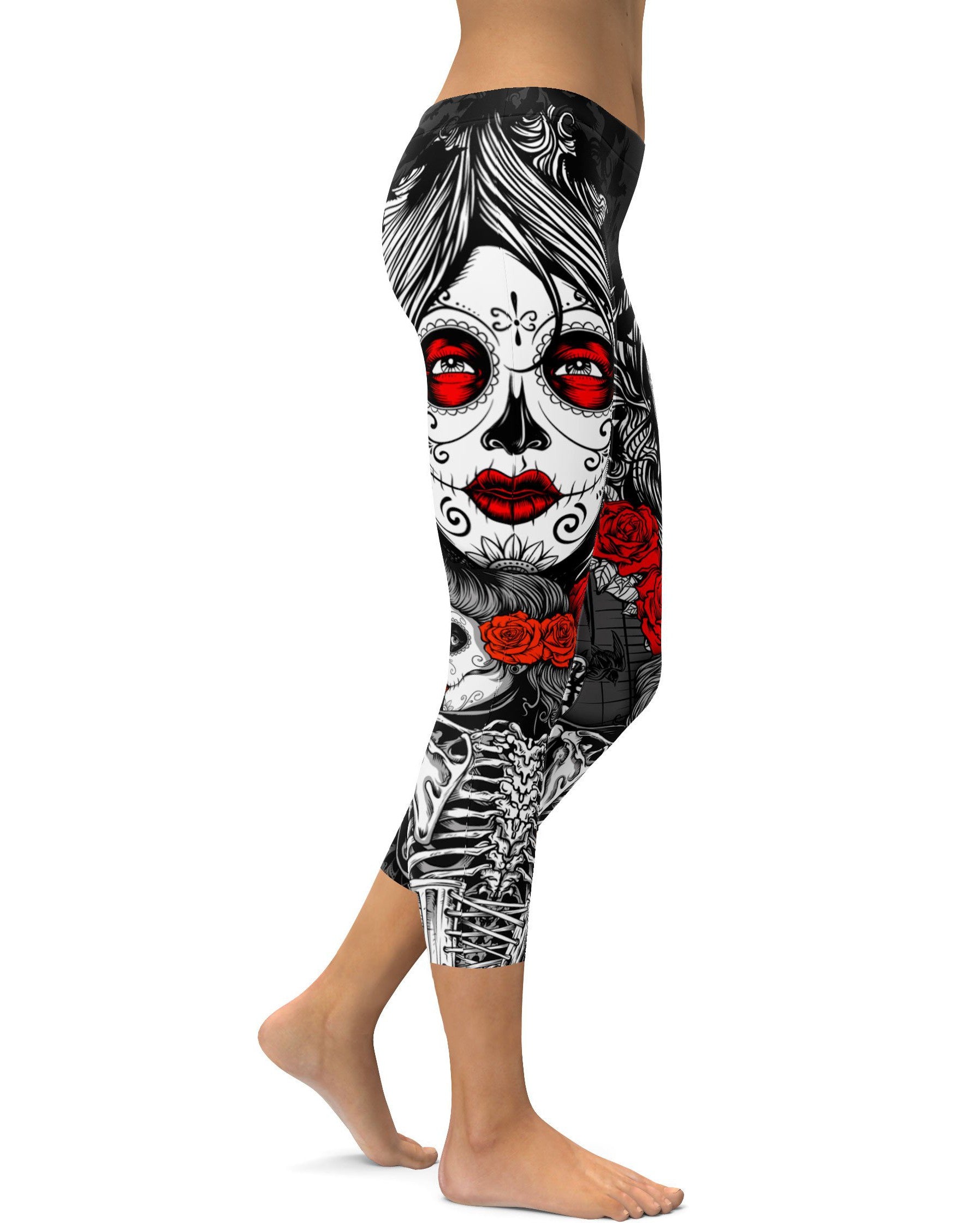 Skeleton Sugar Skull Capris - GearBunch Leggings / Yoga Pants