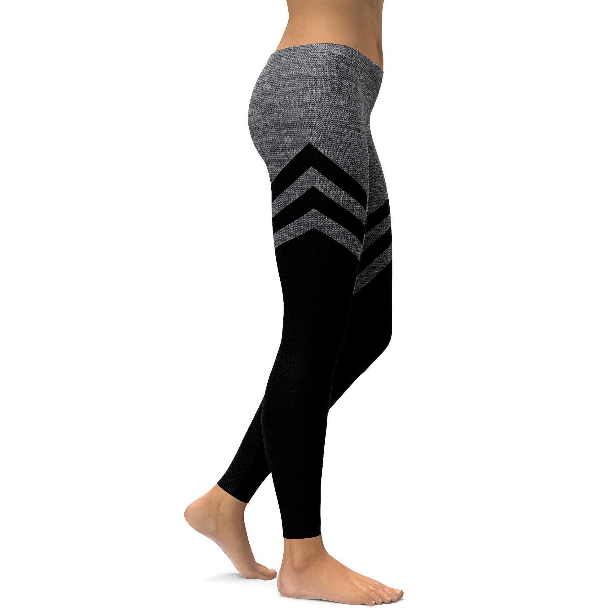 Womens Workout Yoga Black & Faux Heathered Stocking Leggings Black/Grey