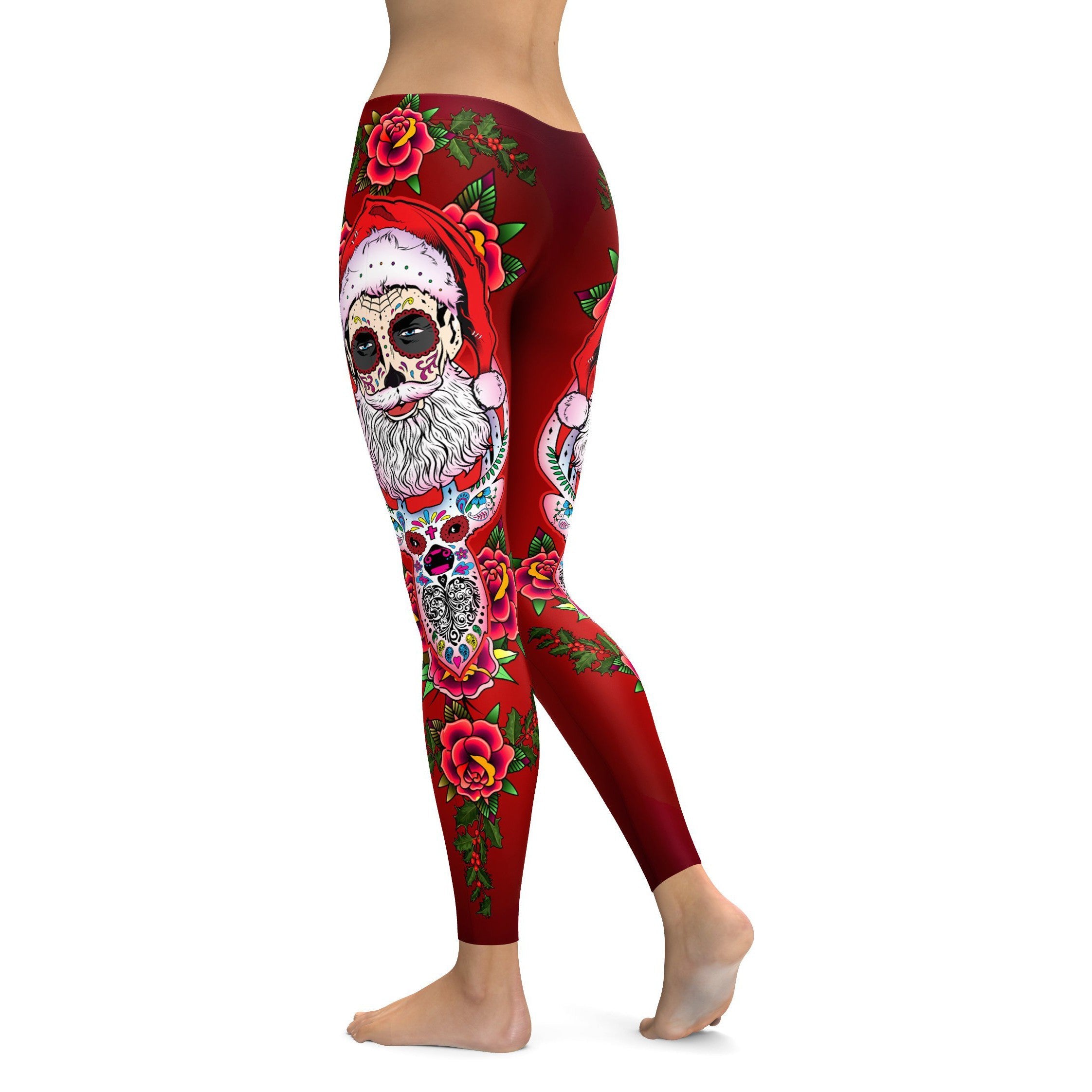 Santa & Rudolph Sugar Skull Leggings - GearBunch Leggings / Yoga Pants