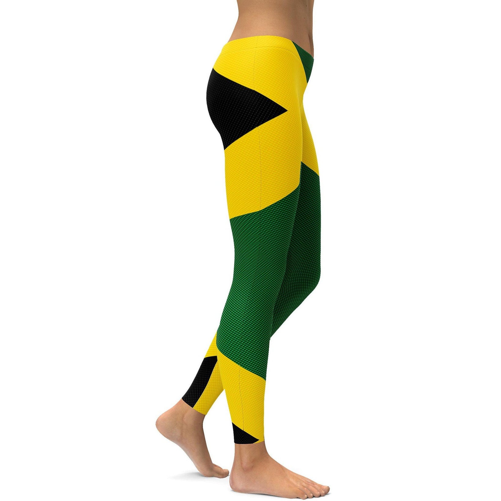 Faux Carbon Jamaican Flag Leggings - GearBunch Leggings / Yoga Pants