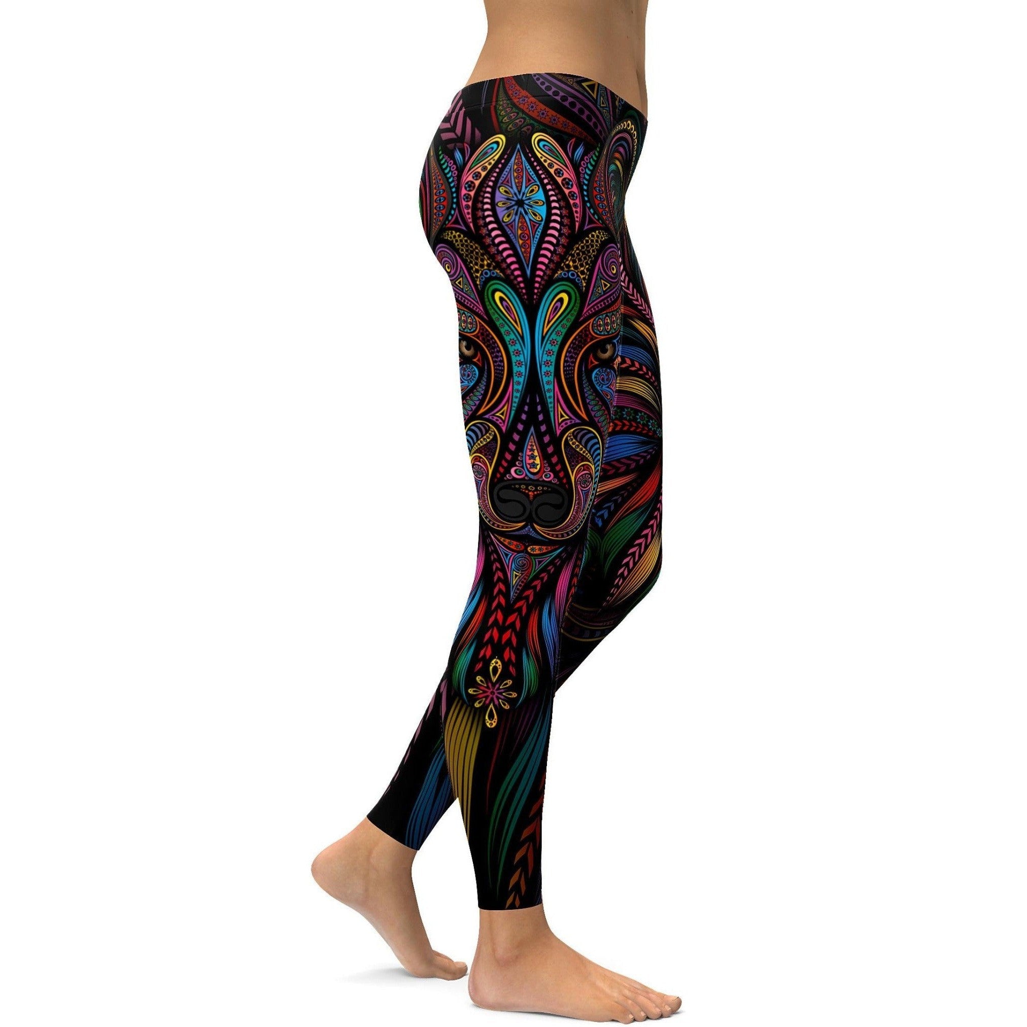 Womens Workout Yoga Colorful Wolf Leggings Black/Blue/Yellow/Purple | Gearbunch.com