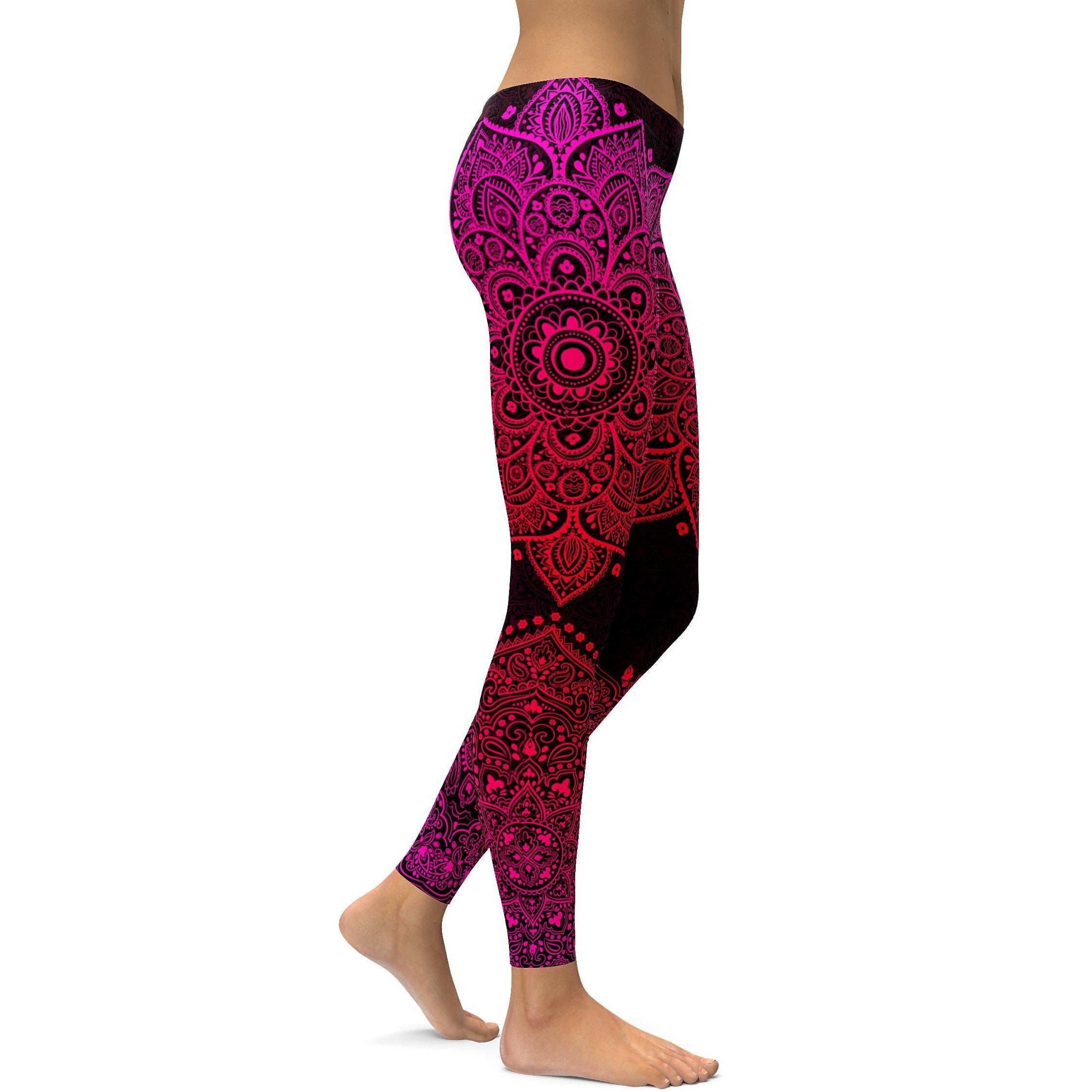 Womens Workout Yoga Pink Mandala Leggings Leggings Pink/Black | Gearbunch.com