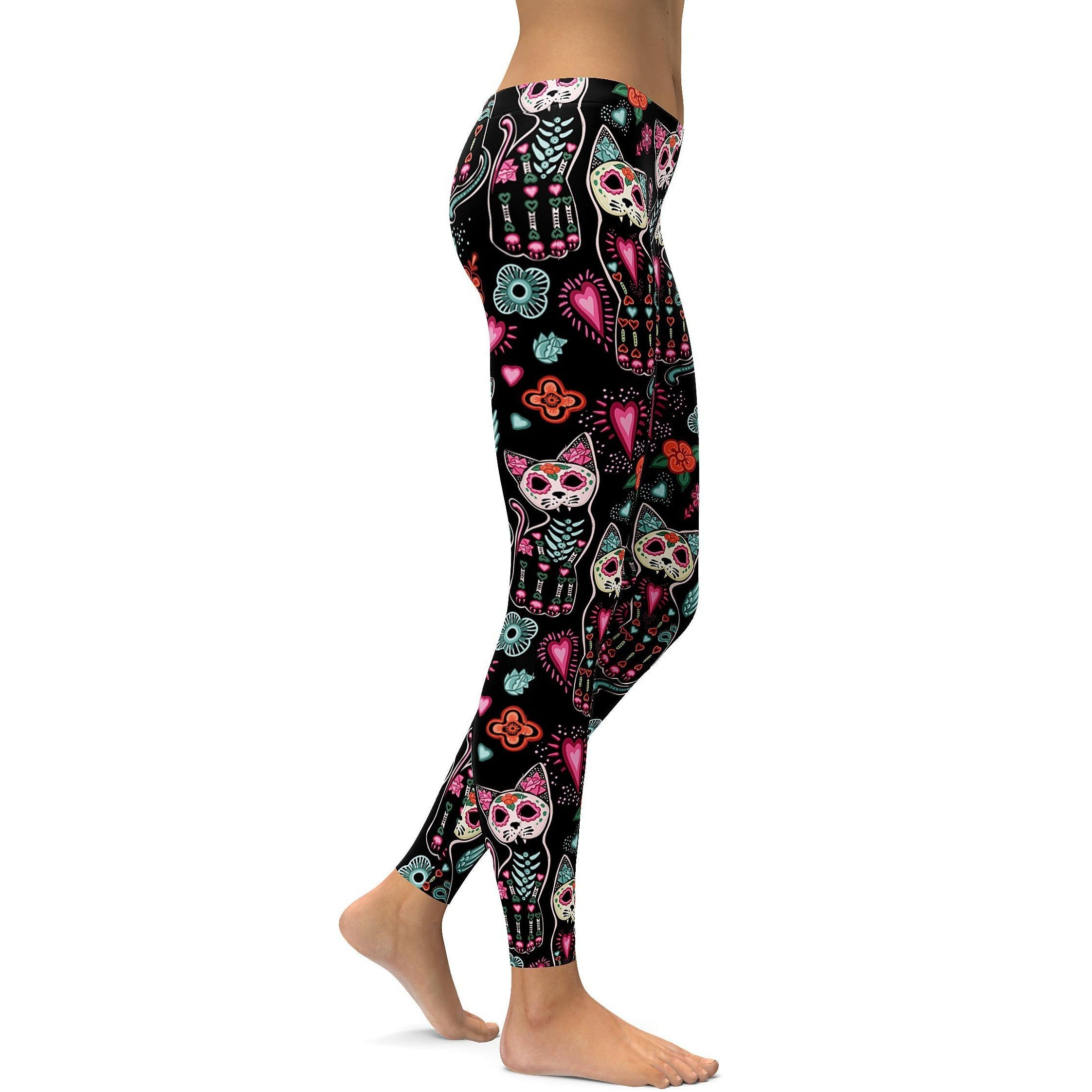 Calavera Cat Leggings - GearBunch Leggings / Yoga Pants