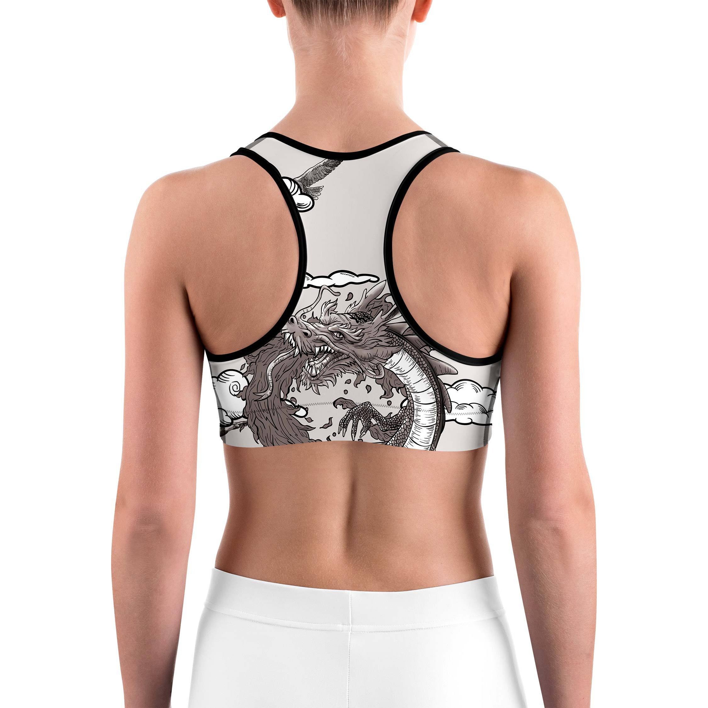 B&W Tattooed Dragon Sports bra - GearBunch Leggings / Yoga Pants