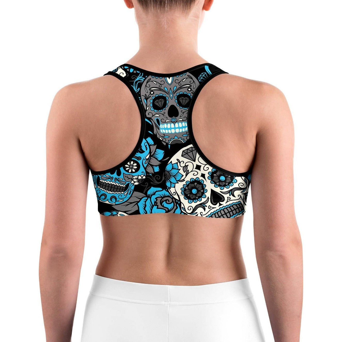 Sky Blue Sugar Skull Sports bra | Gearbunch