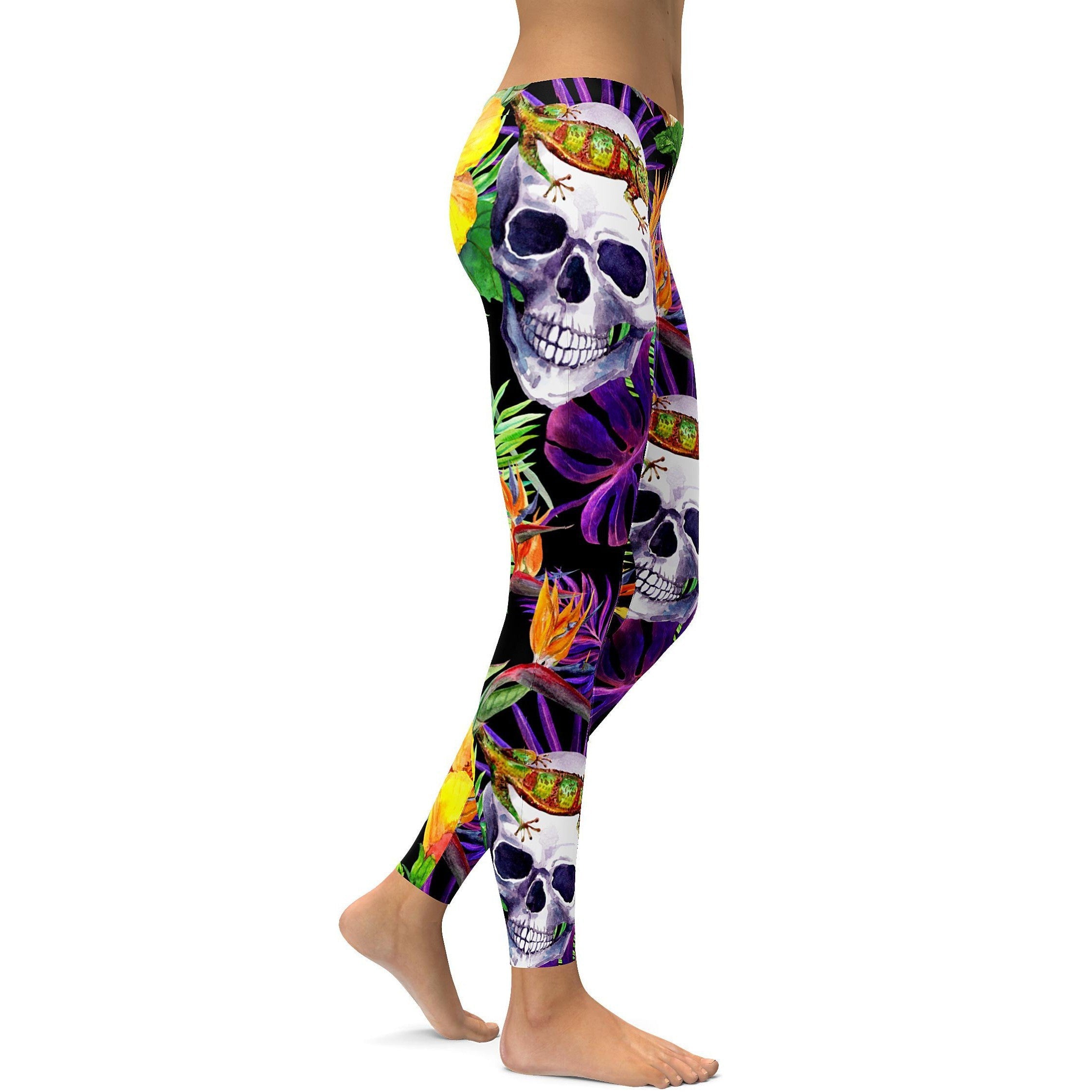 Tropical Skull Leggings - GearBunch Leggings / Yoga Pants