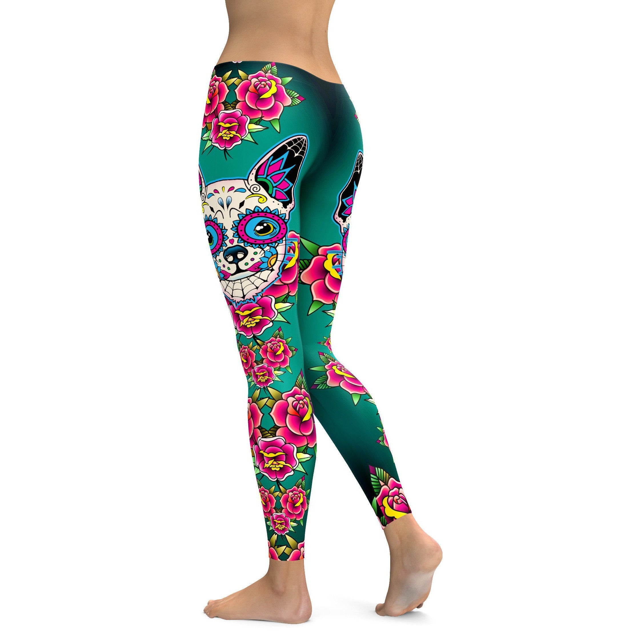 Sugar Skull Chihuahua Leggings - GearBunch Leggings / Yoga Pants