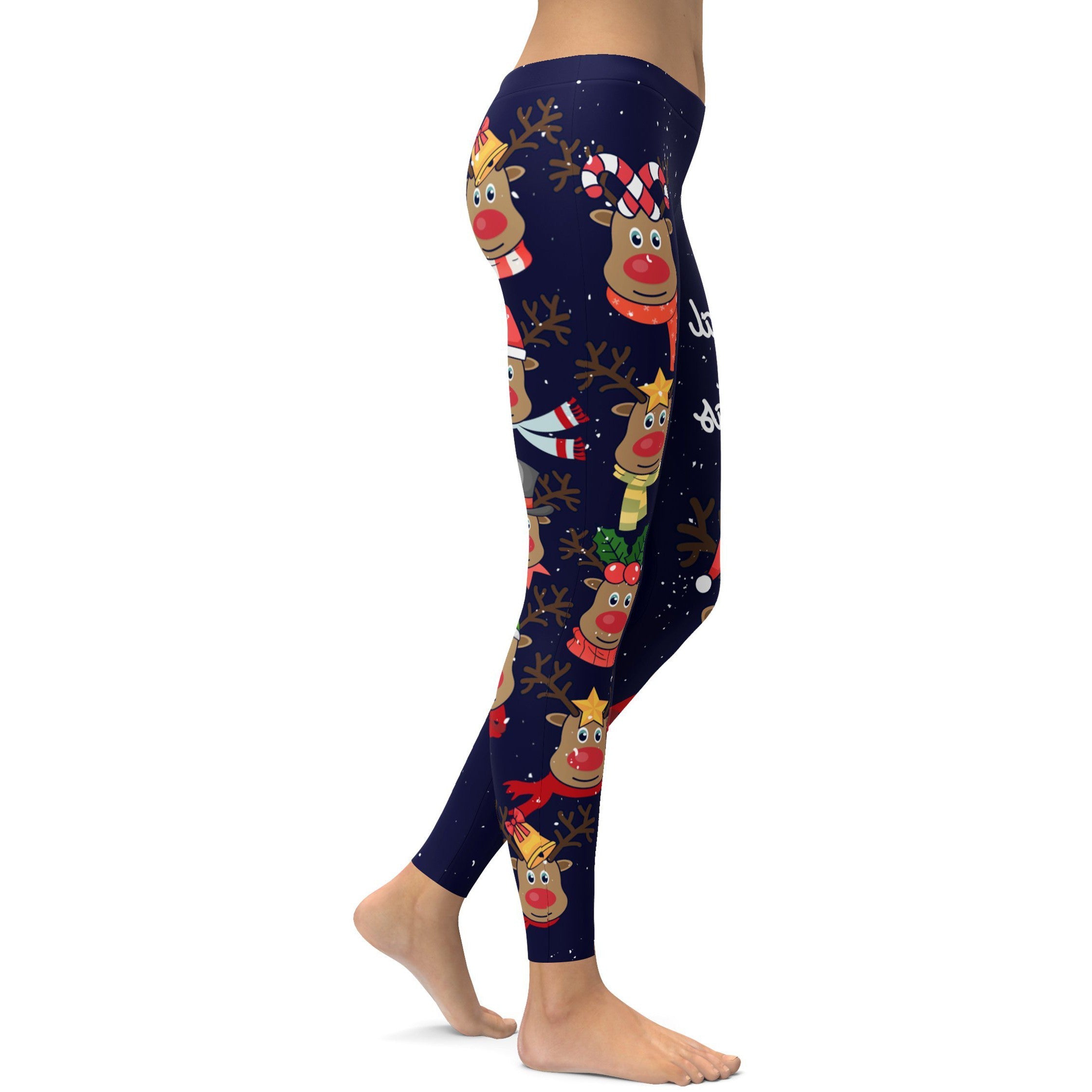 Christmas Reindeer Heads Leggings - GearBunch Leggings / Yoga Pants