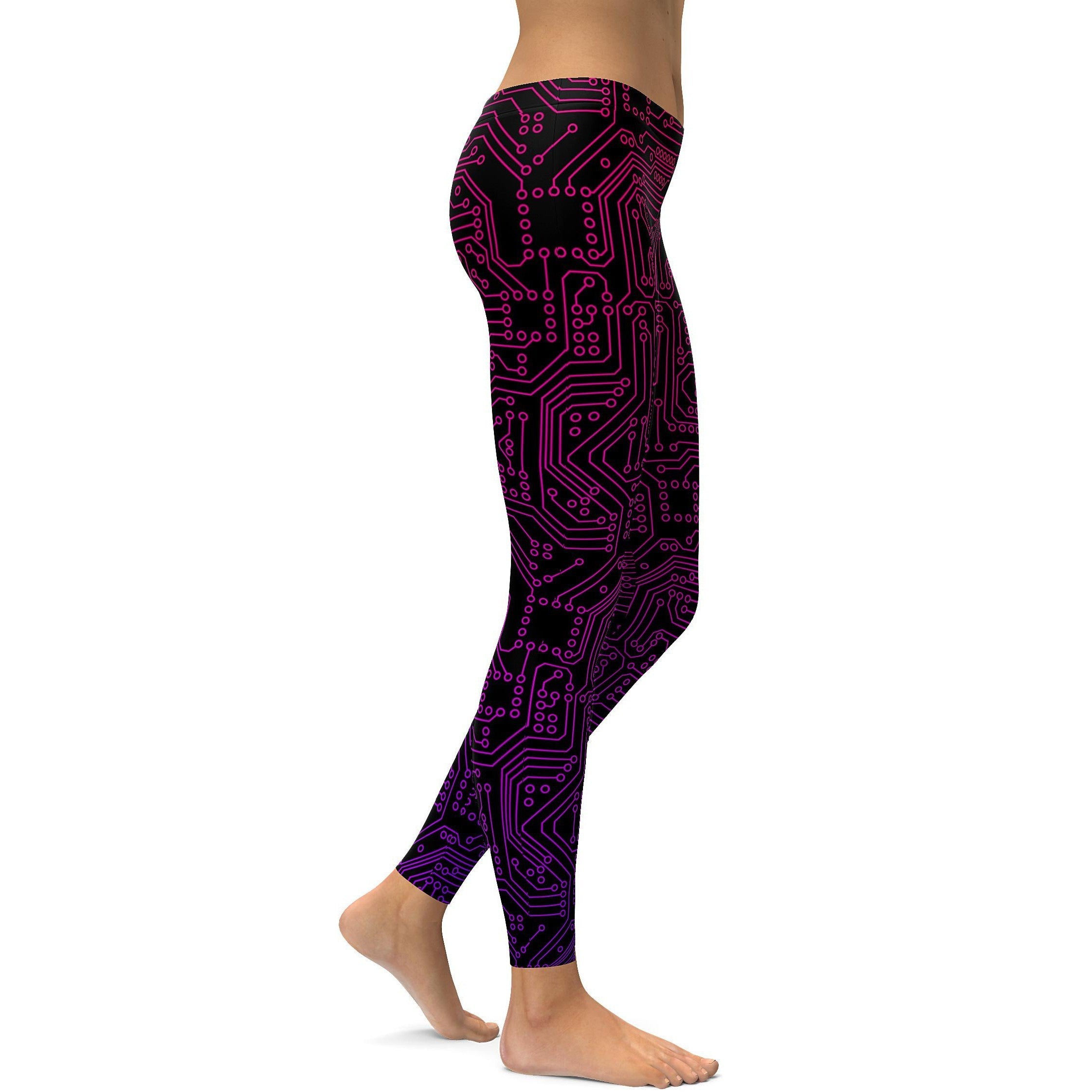 Pink & Purple Circuit Board Leggings - GearBunch Leggings / Yoga Pants