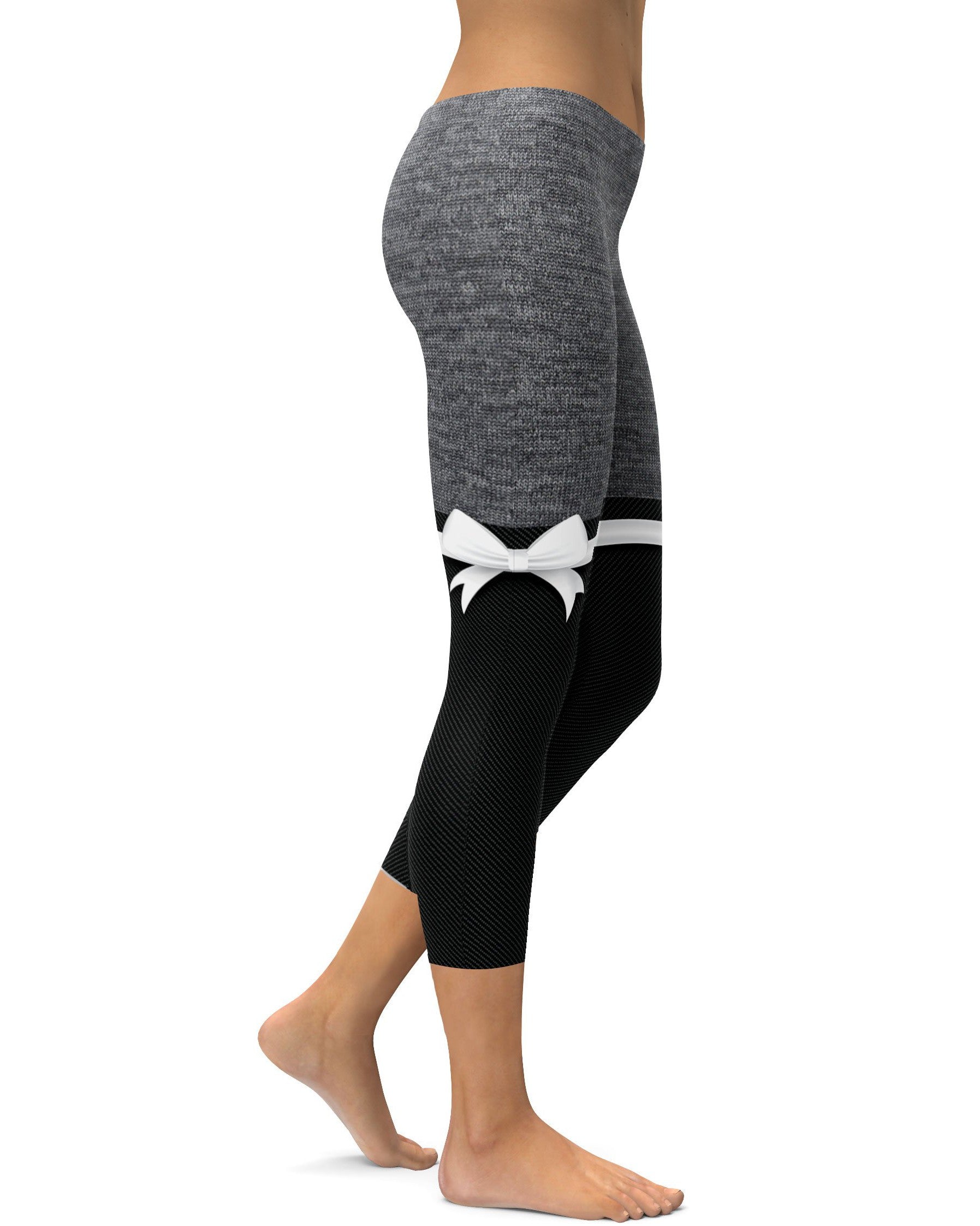 Grey Heathered Thigh High Bow Capris - GearBunch Leggings / Yoga Pants