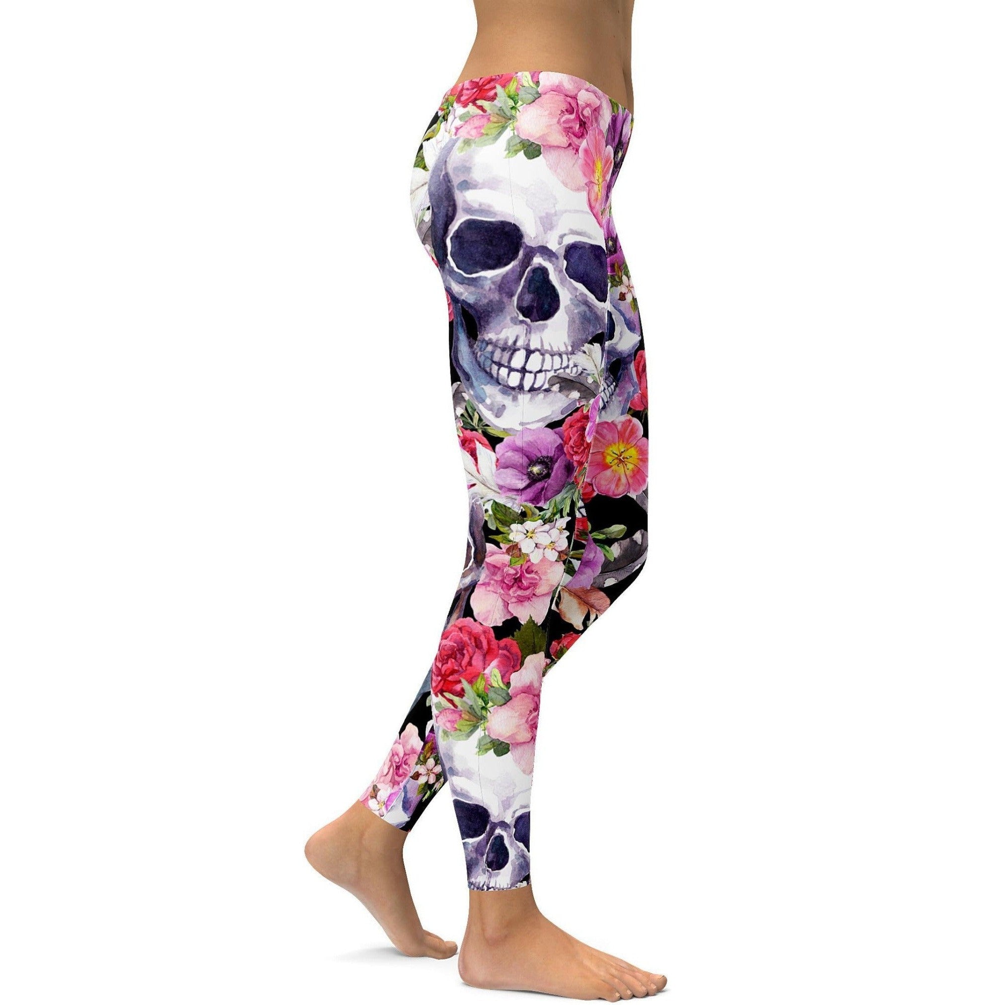 GearBunch | Colorful Floral Skull Leggings