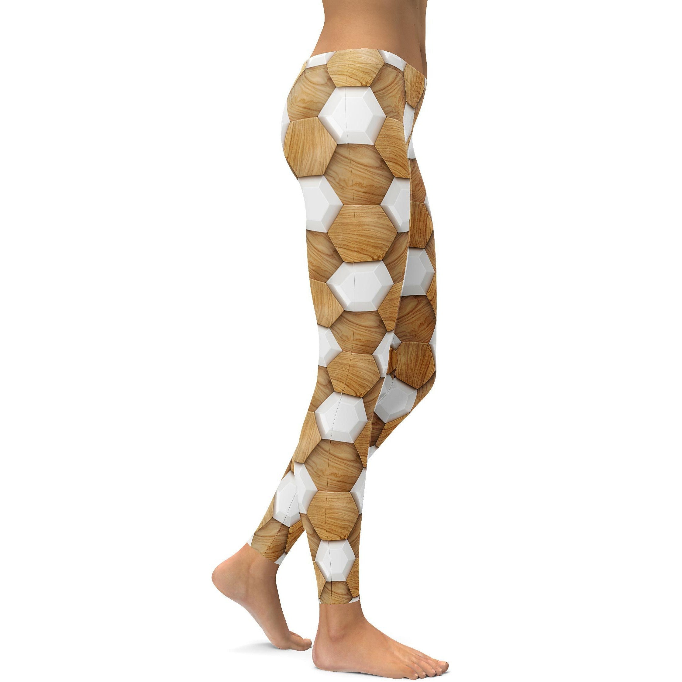 3D Wood Pattern Leggings  white/ brown