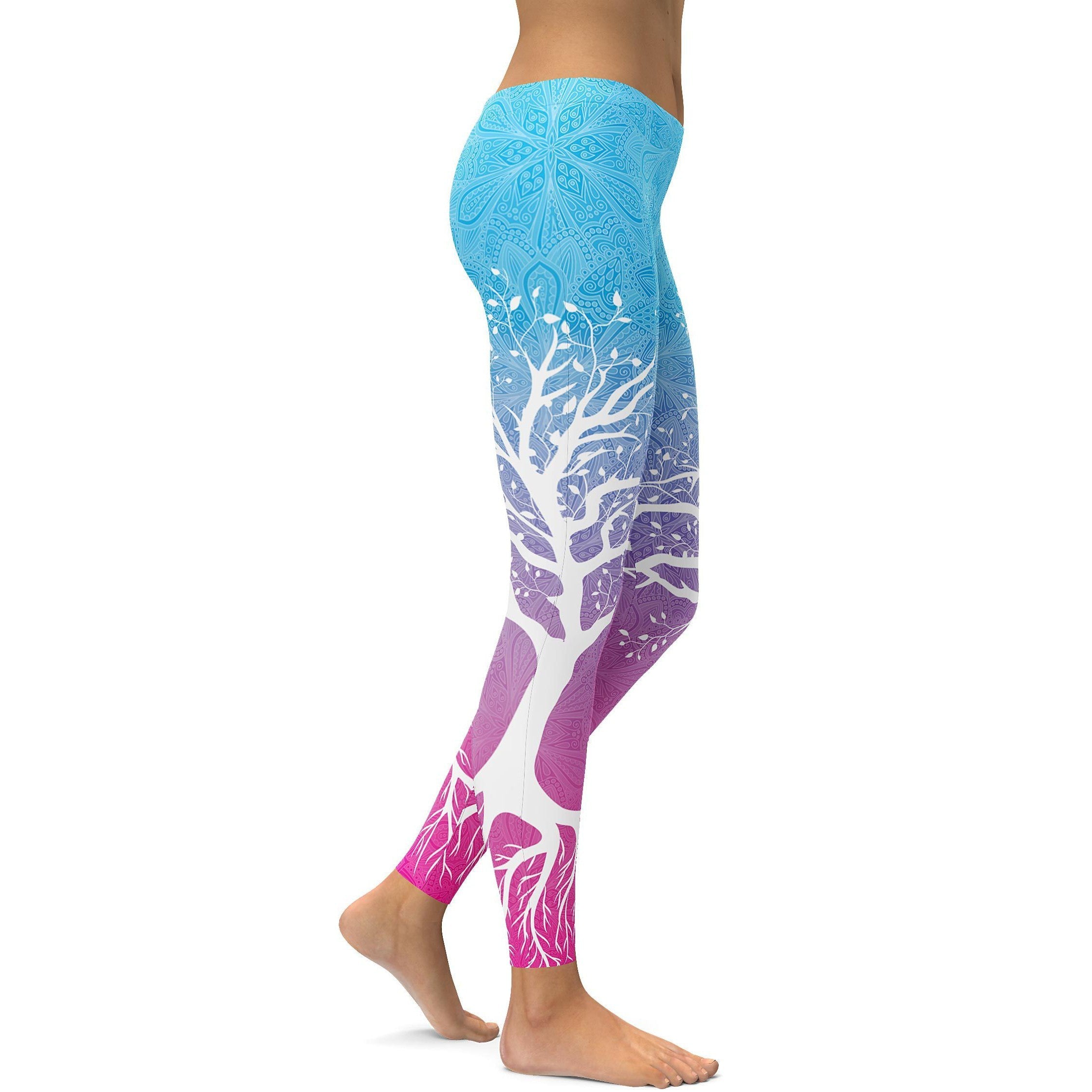 Blue to Pink Tree of Life Leggings - GearBunch Leggings / Yoga Pants