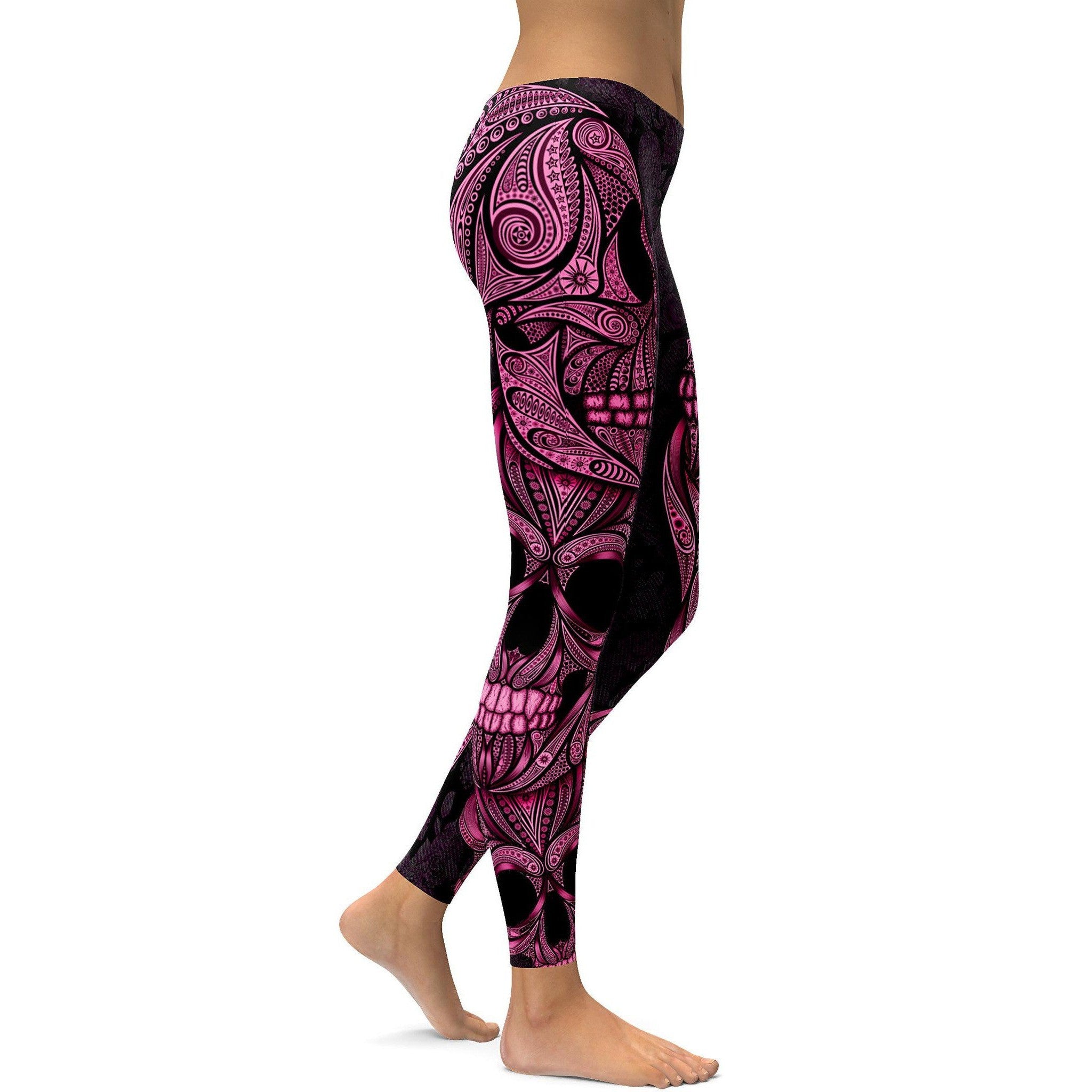 Pink Ornamental Skull Leggings - GearBunch Leggings / Yoga Pants