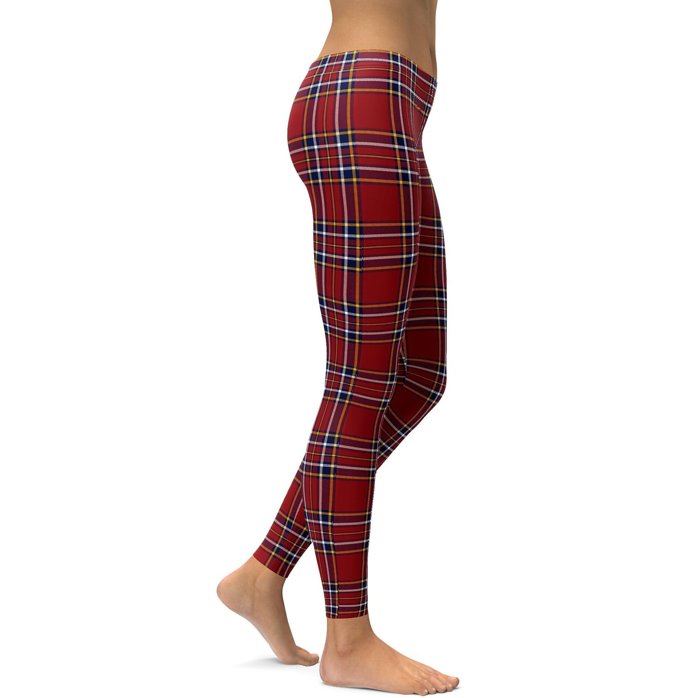 Deep Red Tartan Leggings - GearBunch Leggings / Yoga Pants