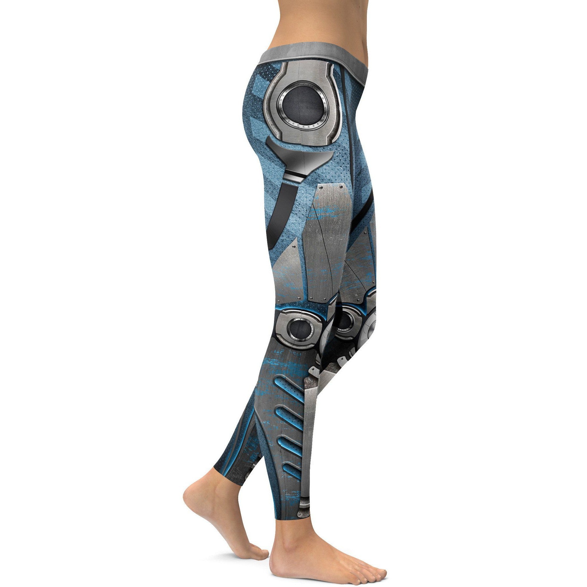 Womens Workout Yoga Blue Robot / Cyborg Leggings Grey/Blue | Gear Bunch