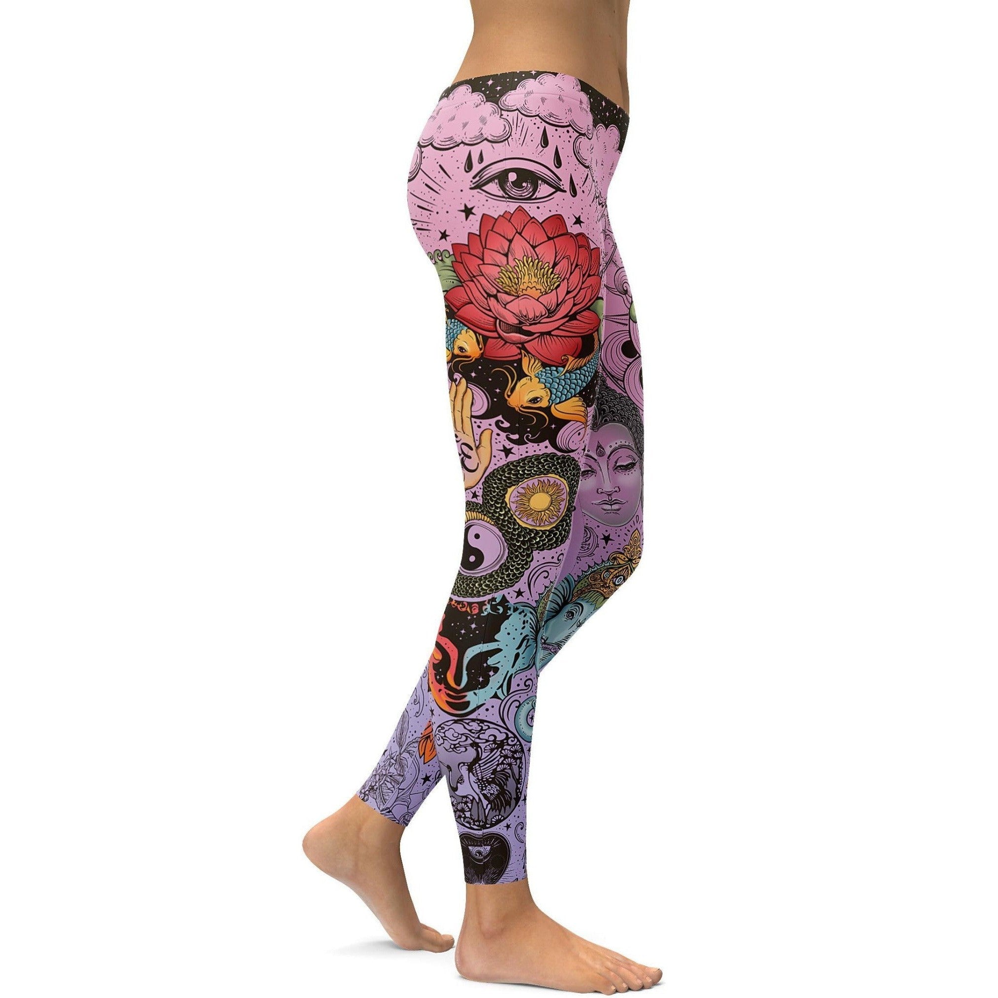 Womens Workout Yoga Pink Tattooed Lotus Leggings | Gearbunch.com