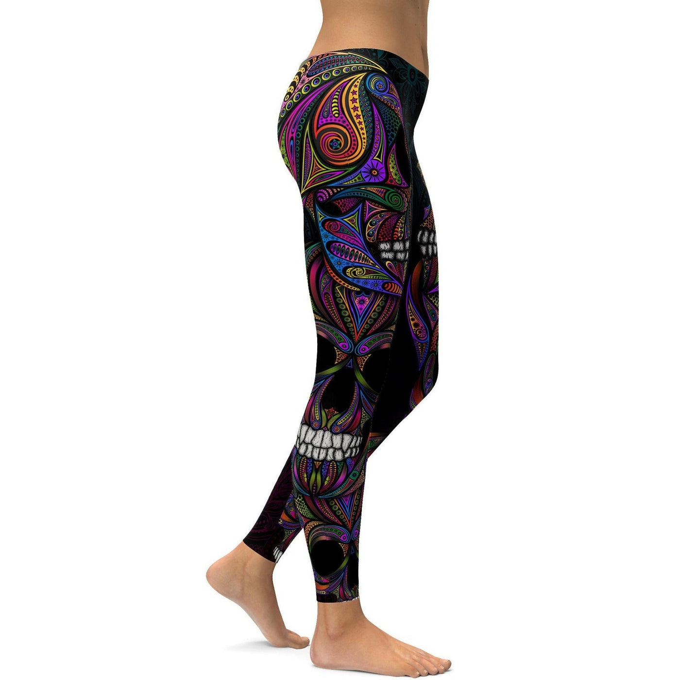 Womens Workout Yoga Colorful Ornamental Skull Leggings Blueblackpurple Gearbunch 0769