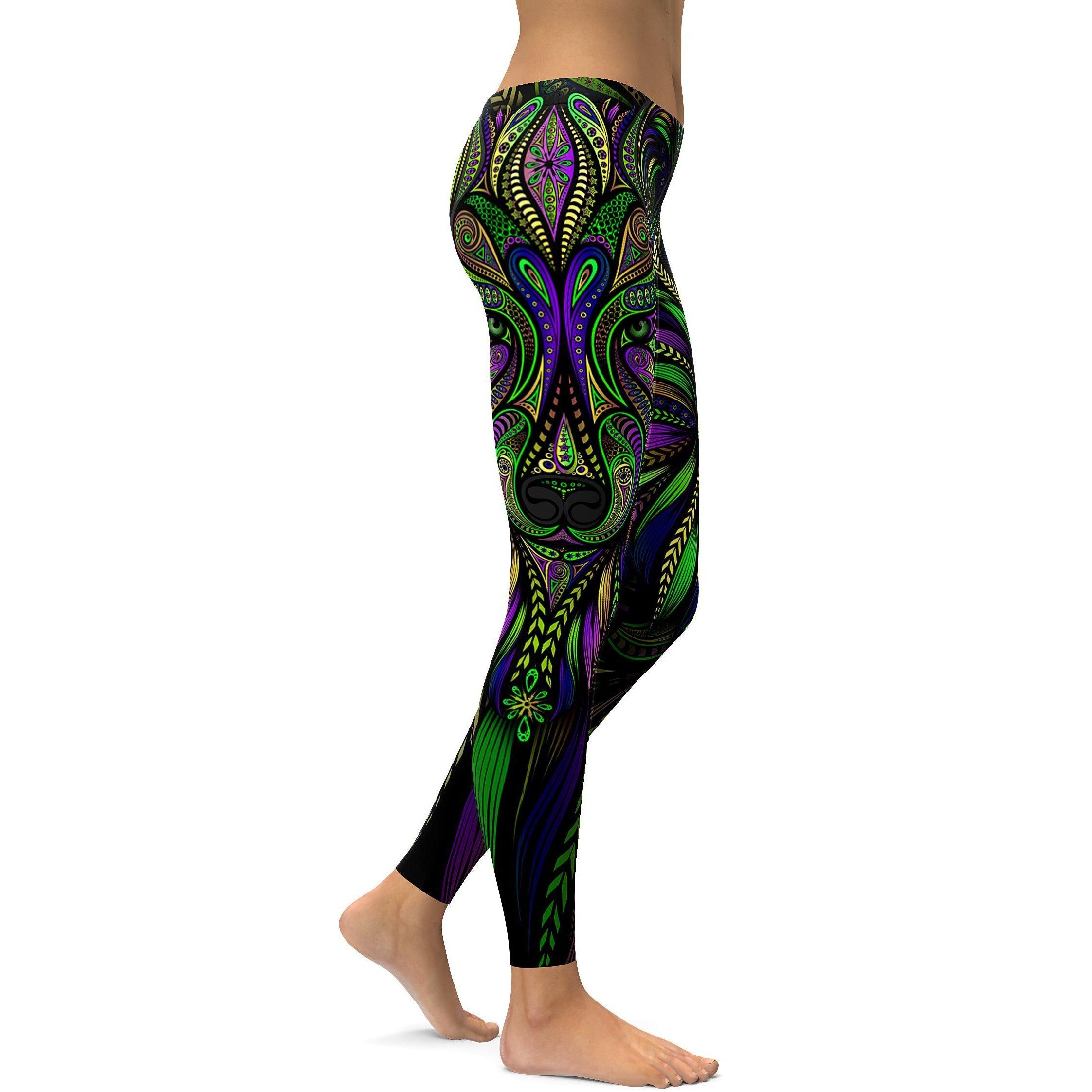 Green Colorful Wolf Leggings