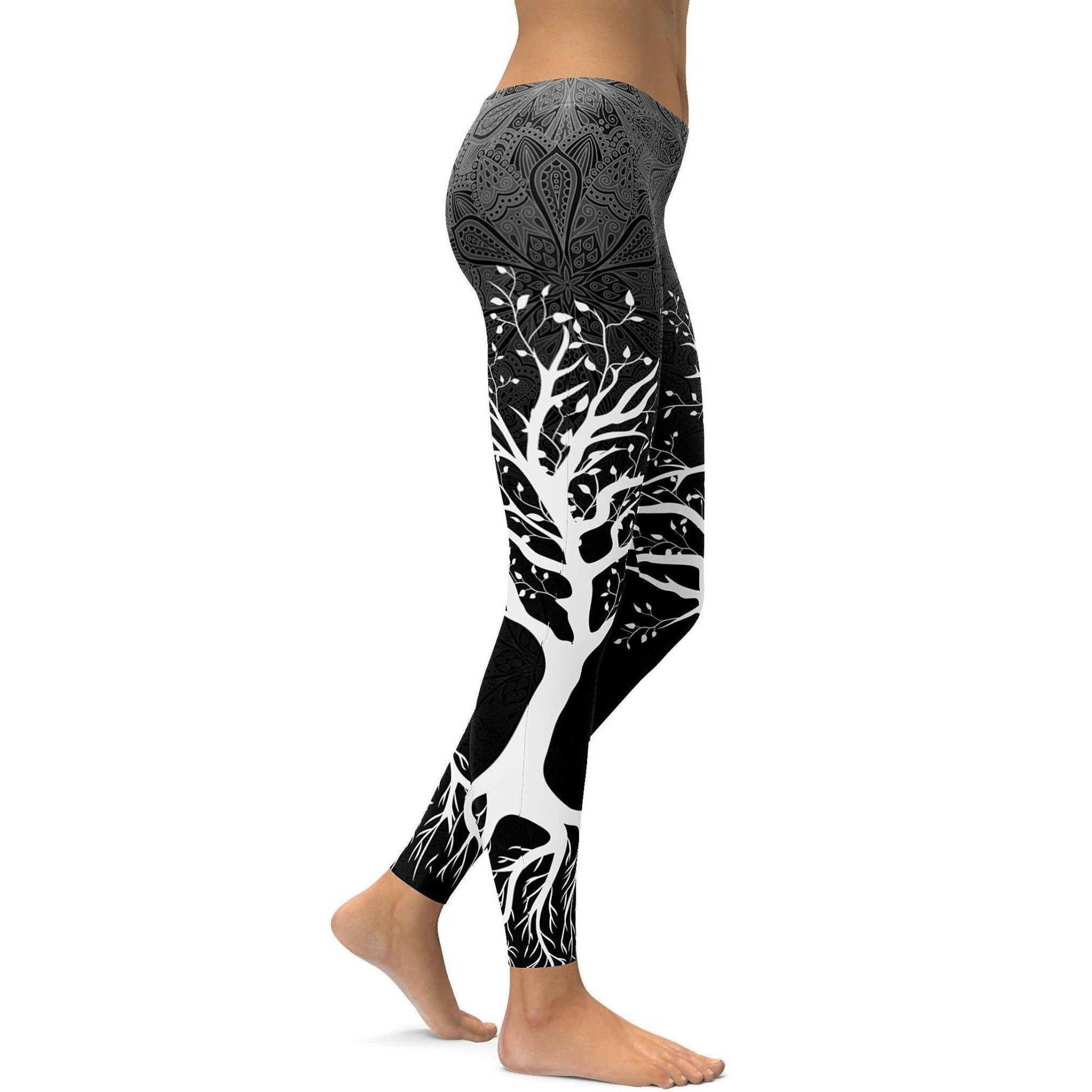 Womens Workout Yoga Dark Tree of Life Leggings Grey/Black/White ...
