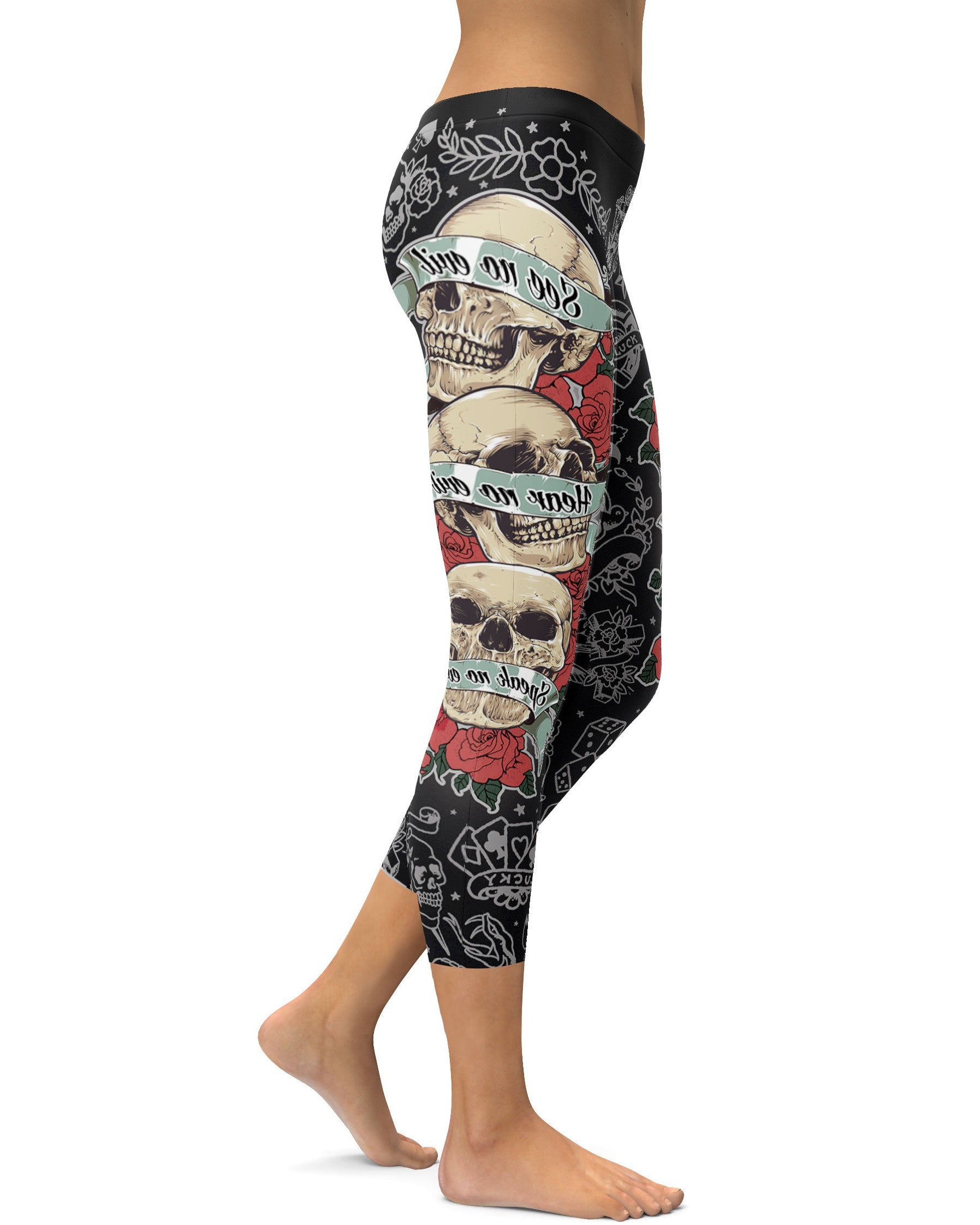 See no evil, Hear no evil, Speak no evil Black Capris - GearBunch Leggings / Yoga Pants