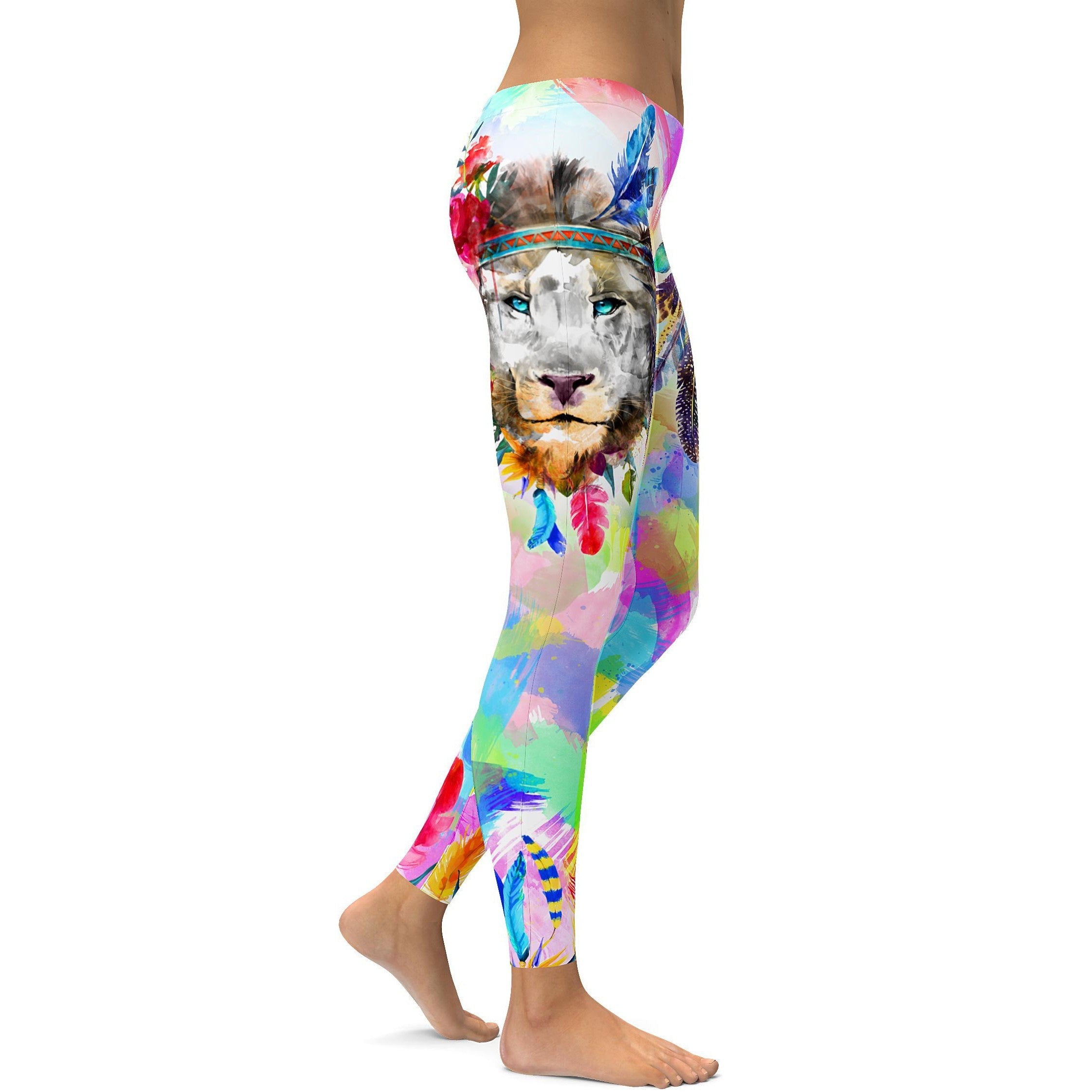 Watercolor Colorful Lion Leggings - GearBunch Leggings / Yoga Pants