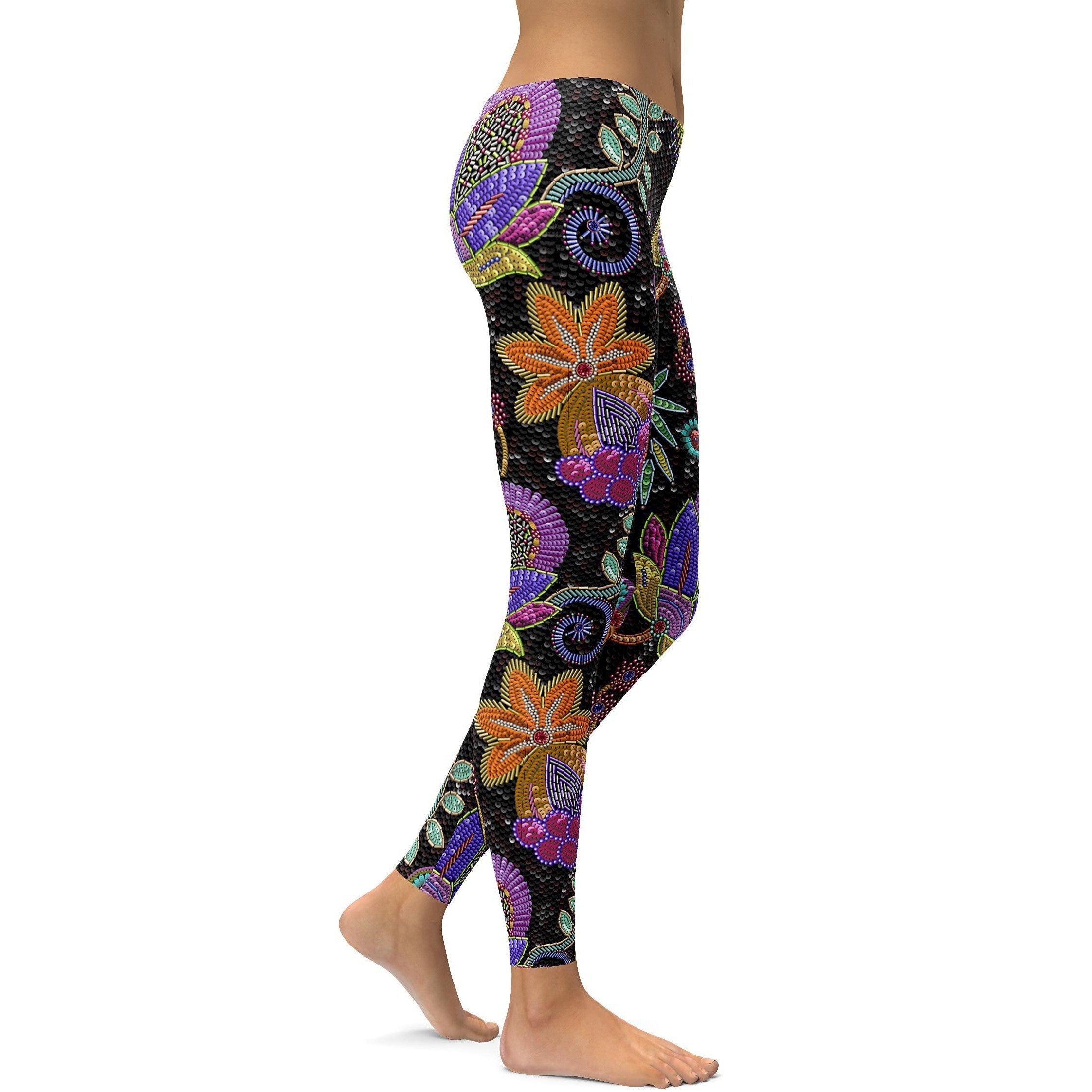 Faux Sequins Flower Leggings - GearBunch Leggings / Yoga Pants