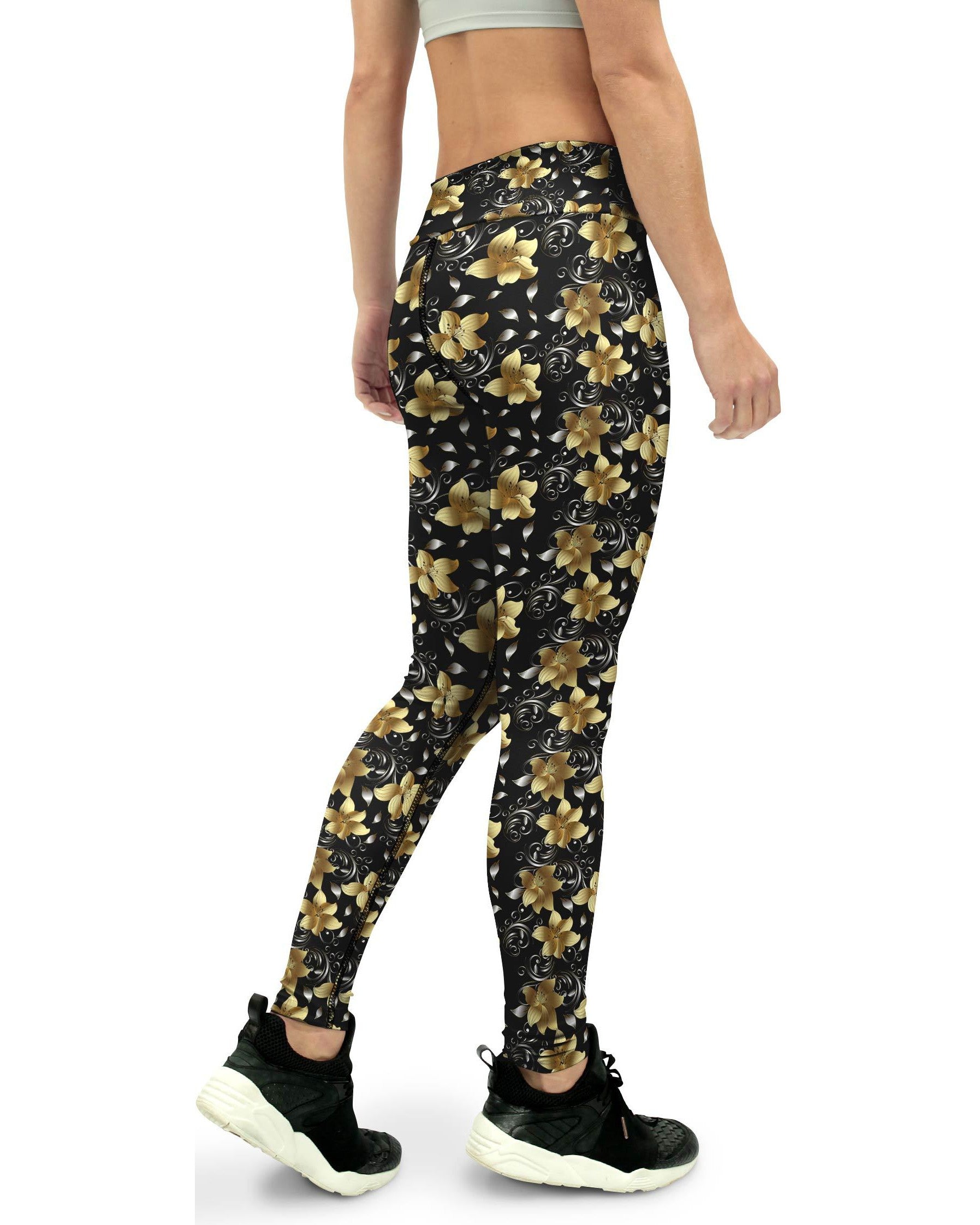 Golden Flowers Yoga Pants