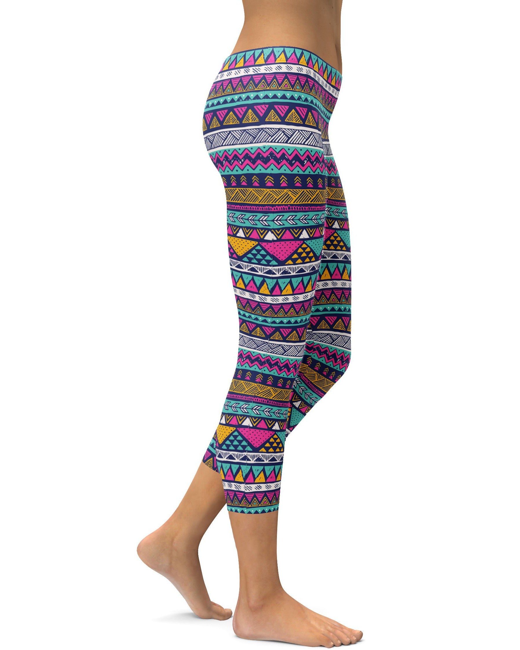 Colorful Aztec Pattern Capris - GearBunch Leggings / Yoga Pants