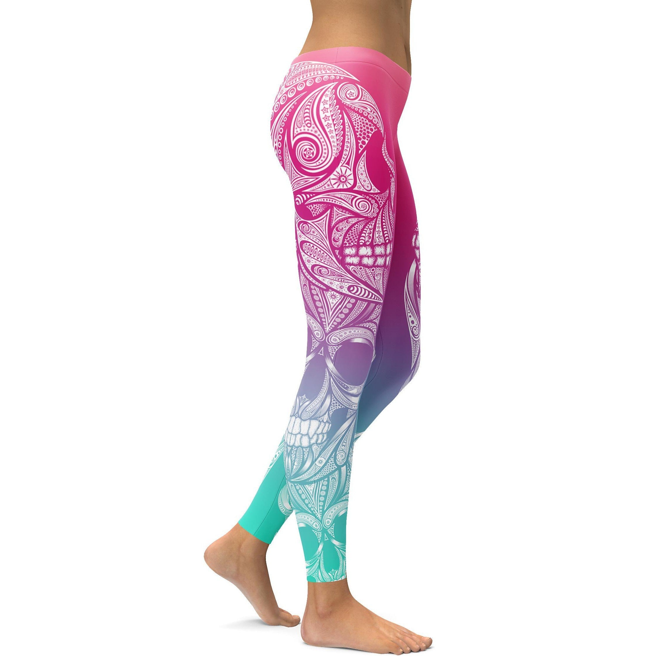 Bright Ornamental Skull Leggings - GearBunch Leggings / Yoga Pants