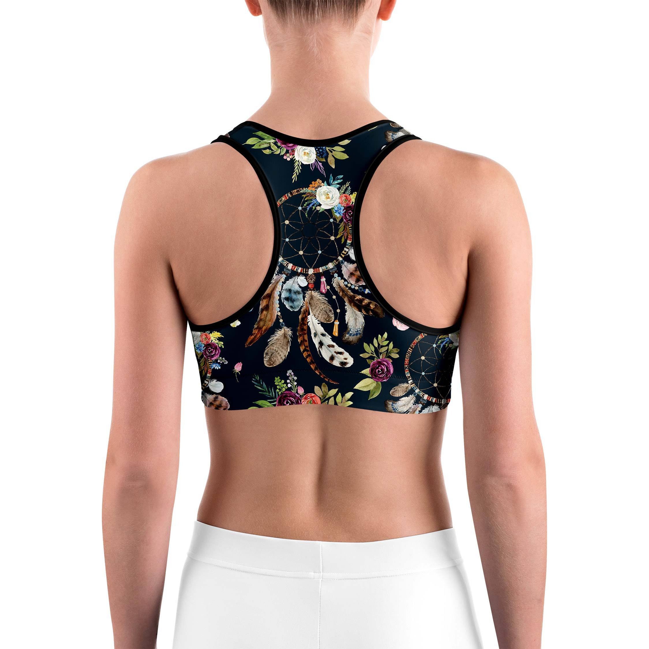 Boho Dreamcatcher and Flowers Sports bra - GearBunch Leggings / Yoga Pants