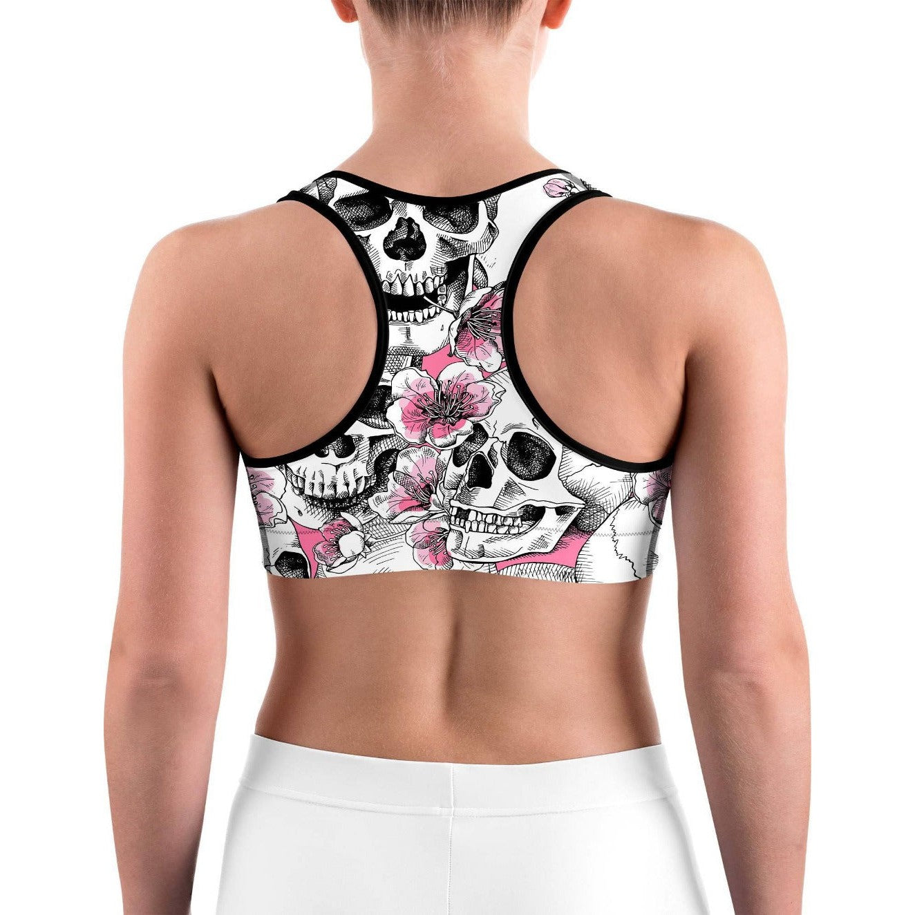 Gearbunch | Pink Floral Skulls Sports bra