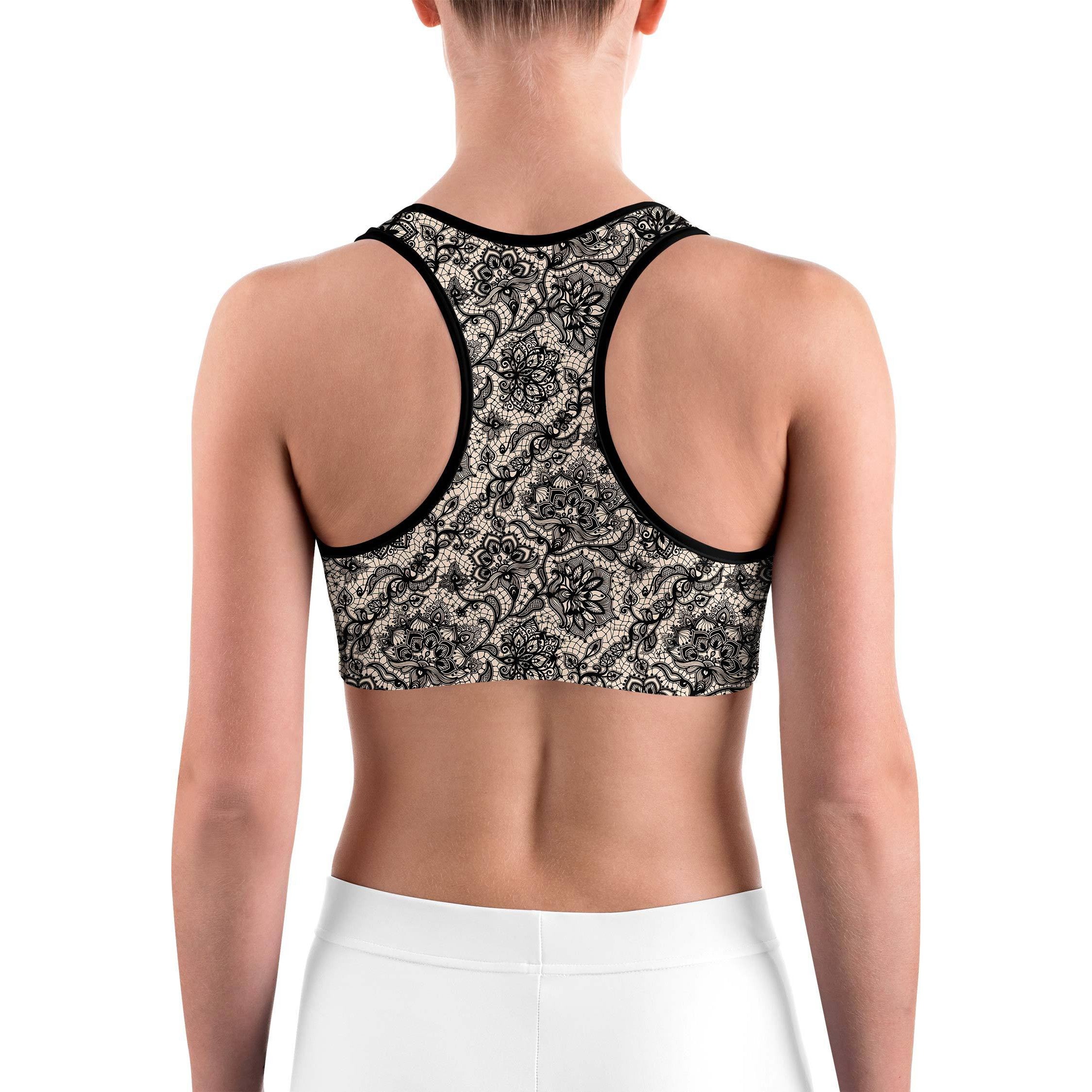 Black Faux Lace Sports bra - GearBunch Leggings / Yoga Pants