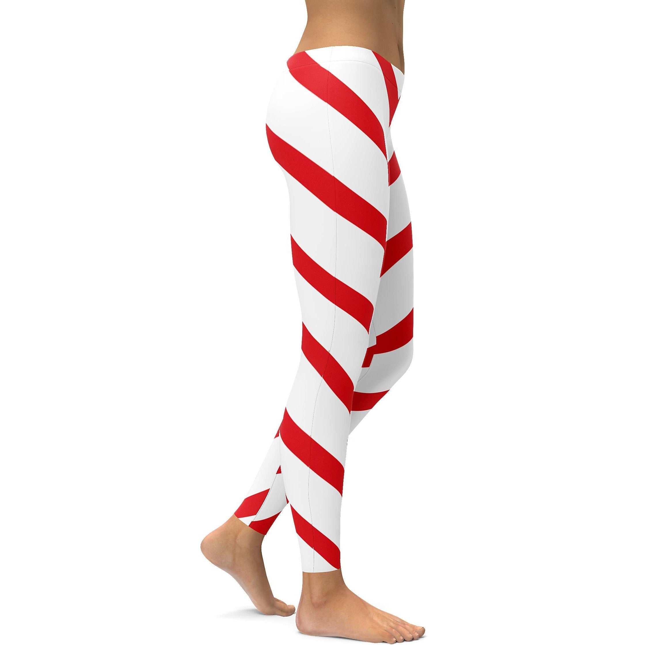 Womens Workout Yoga Candy Cane Leggings Red/White | Gearbunch.com