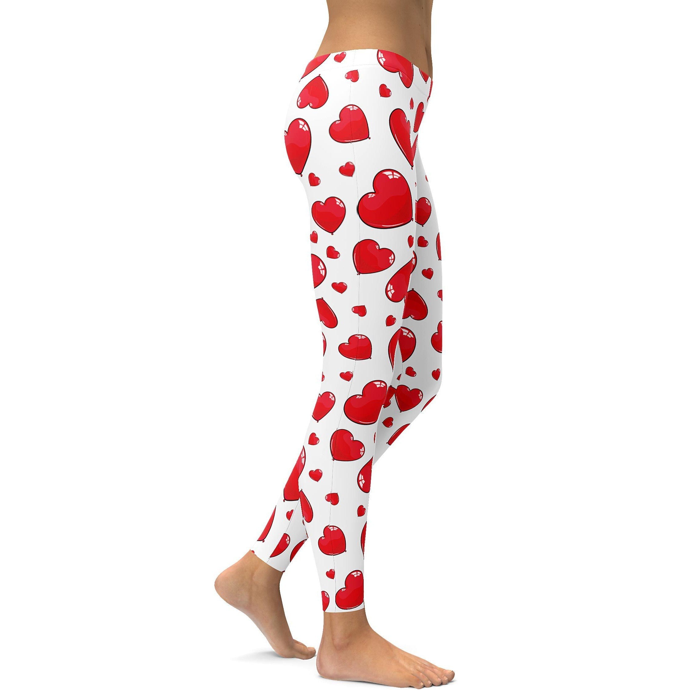 Red Heart Shaped Balloon Leggings - GearBunch Leggings / Yoga Pants