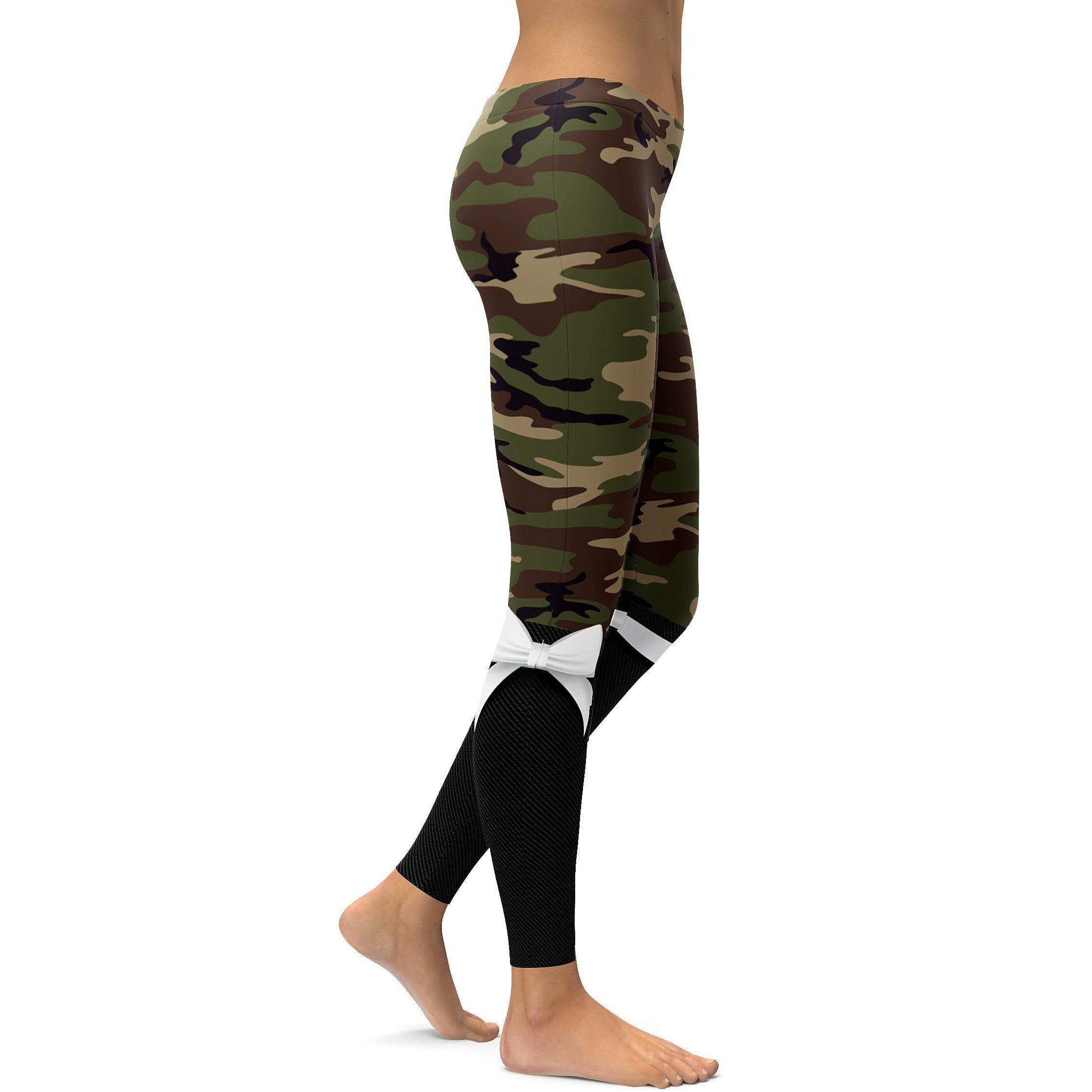 Women s Army Bow Leggings 4 Way Stretch Ultra Soft Cotton Color Green Size XS S M L XL Gearbunch