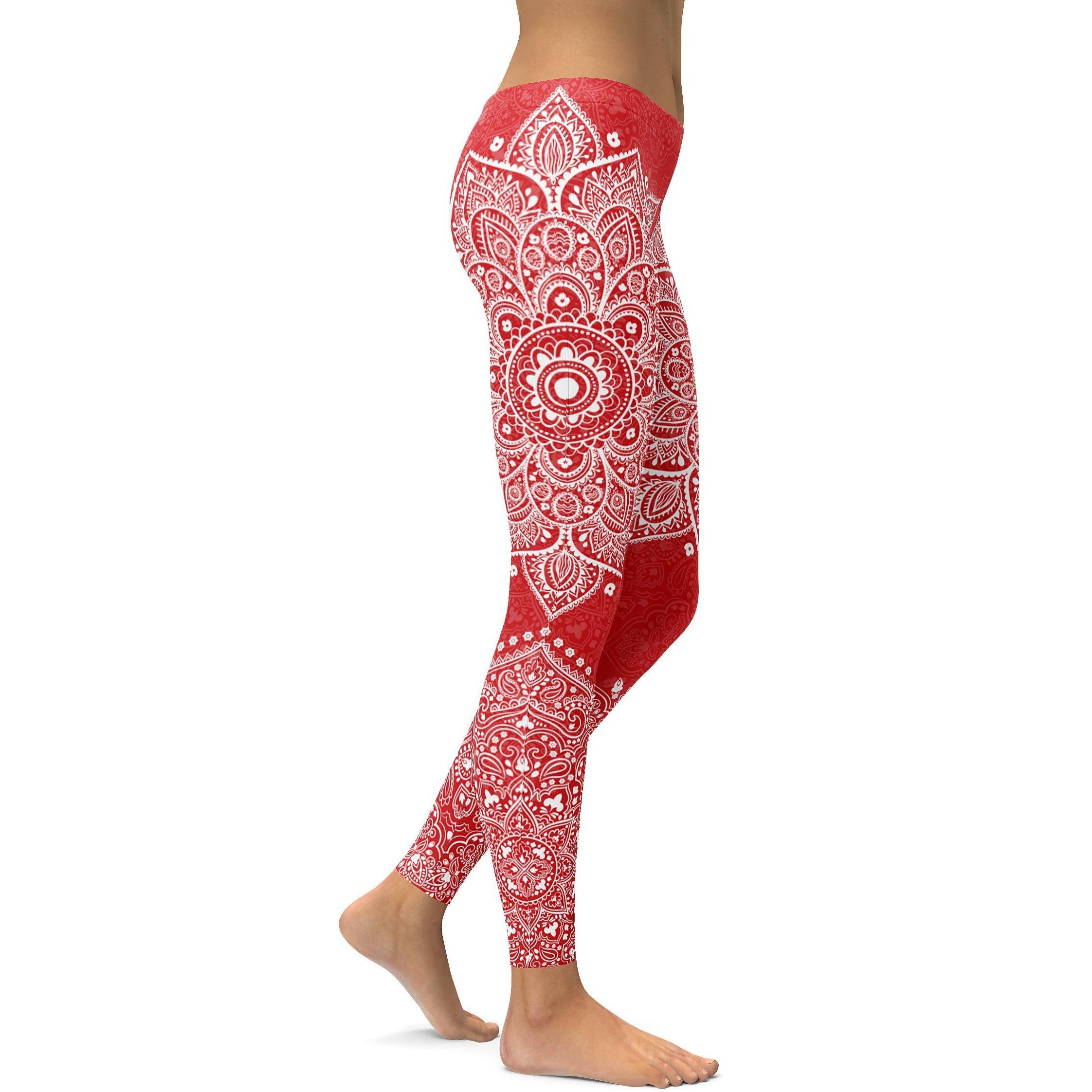 Red Mandala Leggings - GearBunch Leggings / Yoga Pants