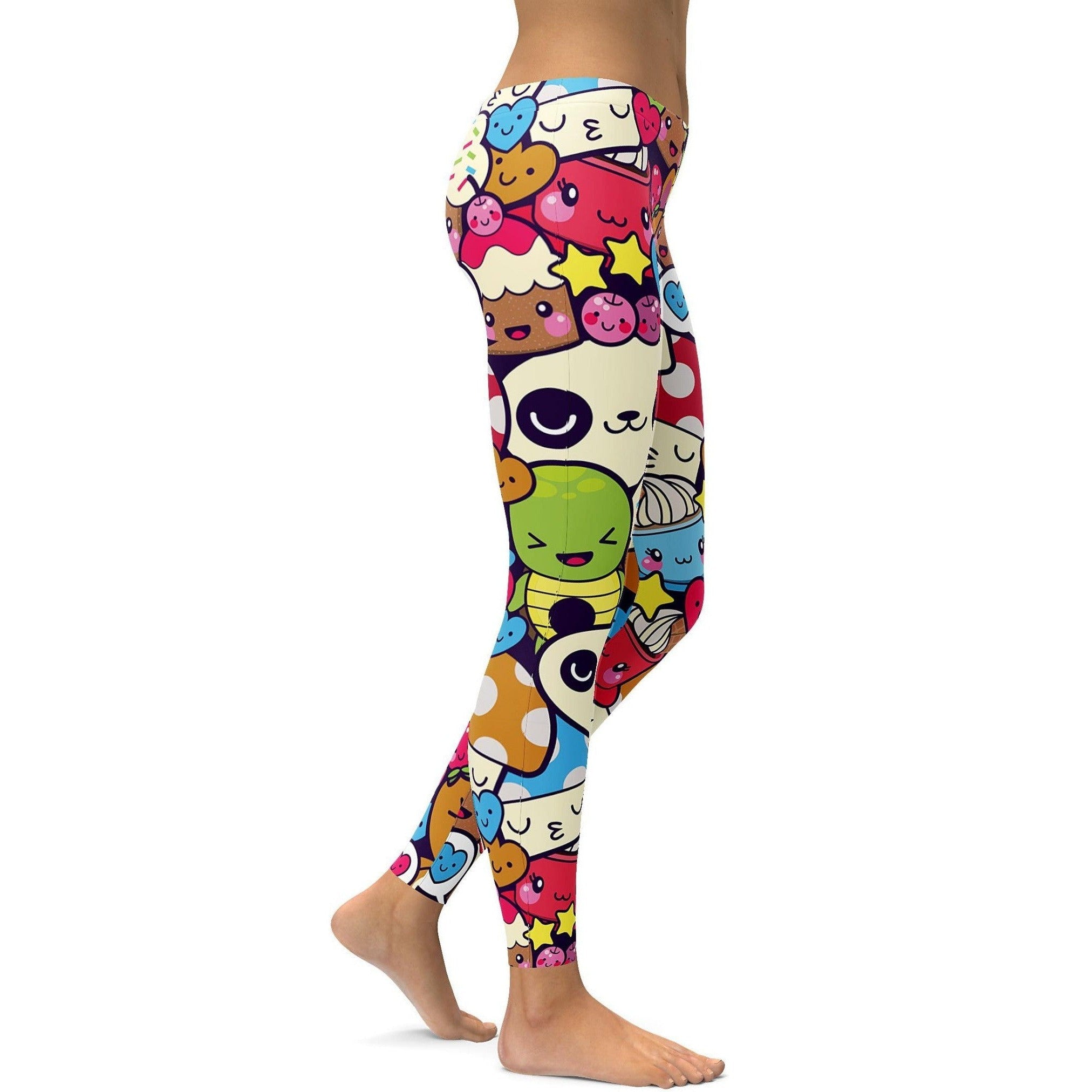 Womens Workout Yoga Happy Kawaii Leggings White/Green/Pink | Gearbunch.com