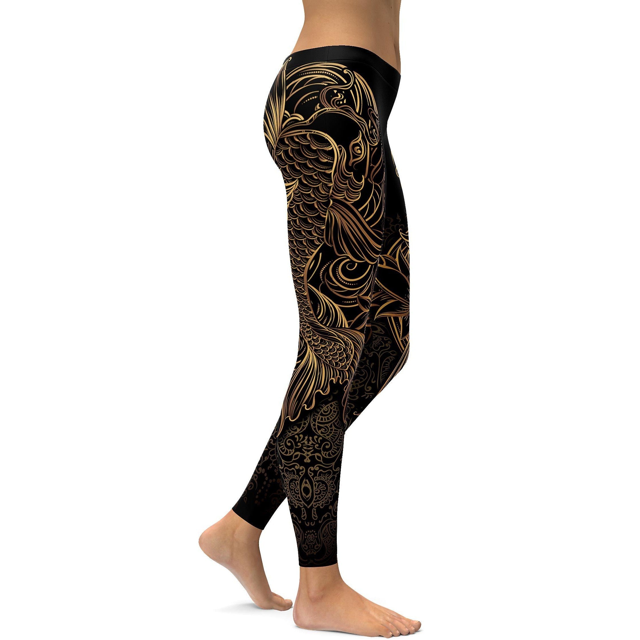 Golden Oriental Koi Fish Leggings - GearBunch Leggings / Yoga Pants