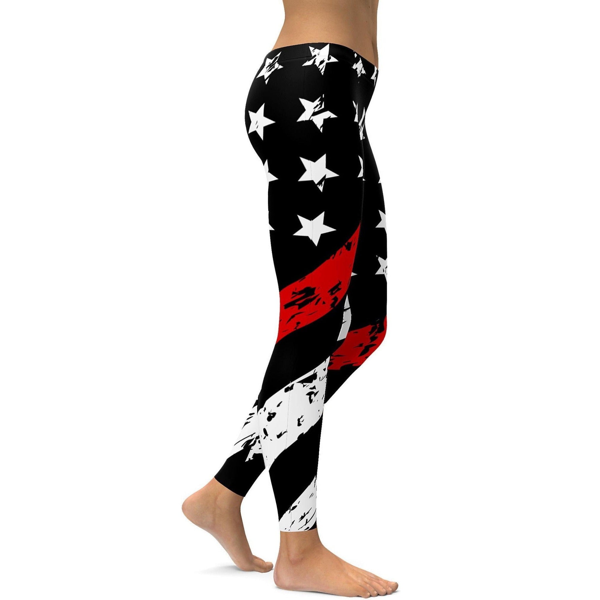 Womens Workout Yoga Thin Red Line Leggings Red/White/Black | Gearbunch.com