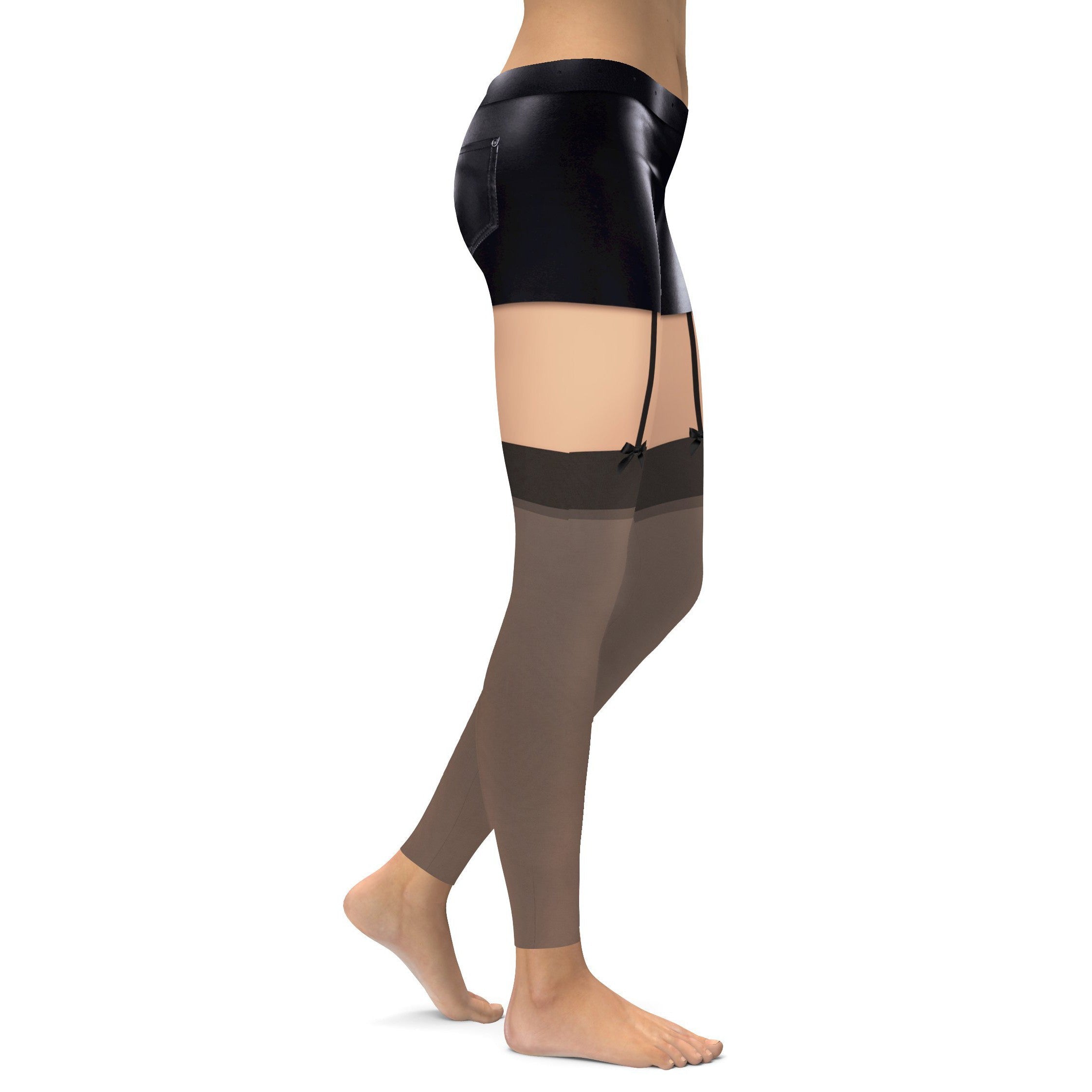 Faux Stockings with Leather Shorts Leggings | GearBunch