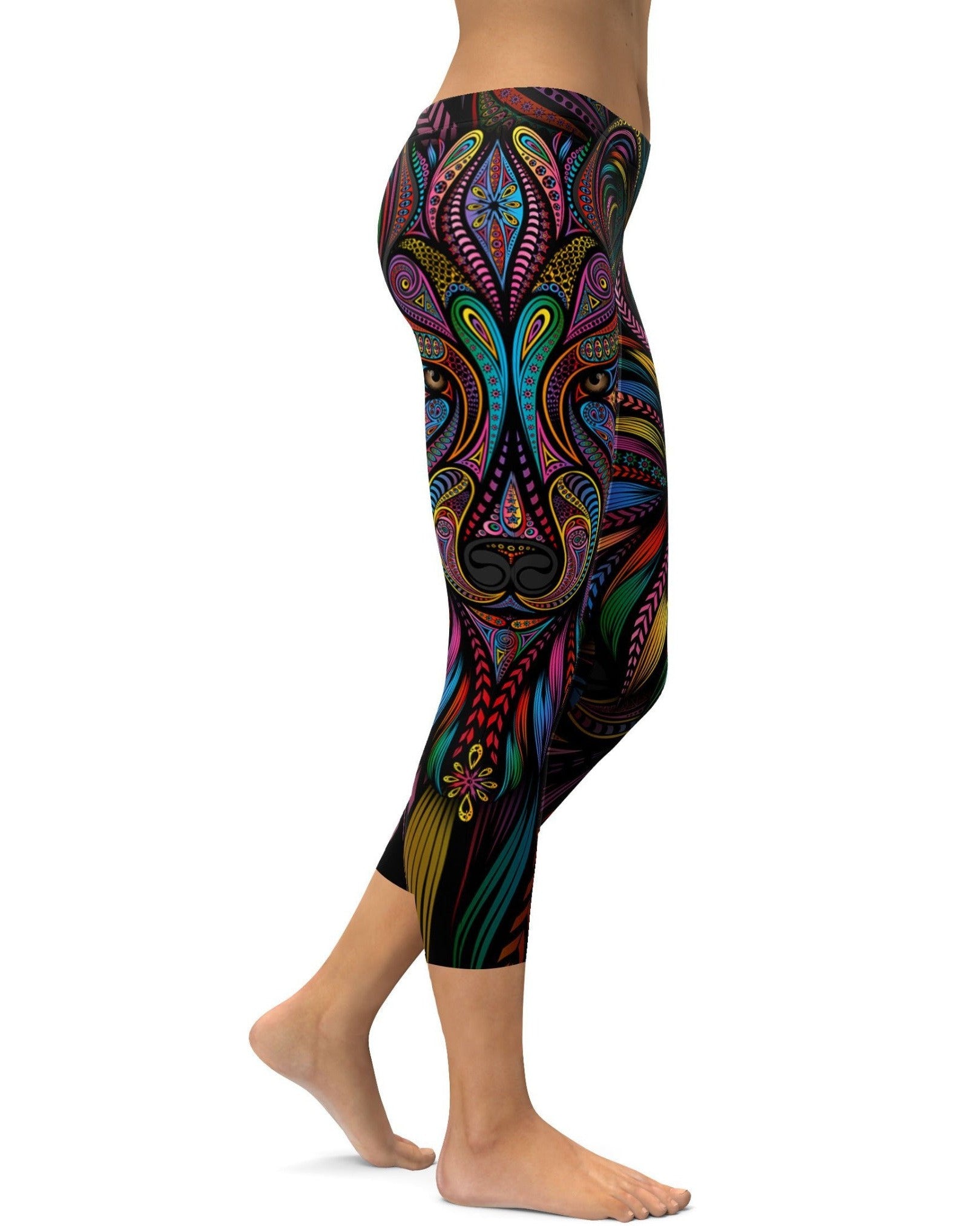 Womens Colorful Wolf Capris leggings for gym, workout and yoga