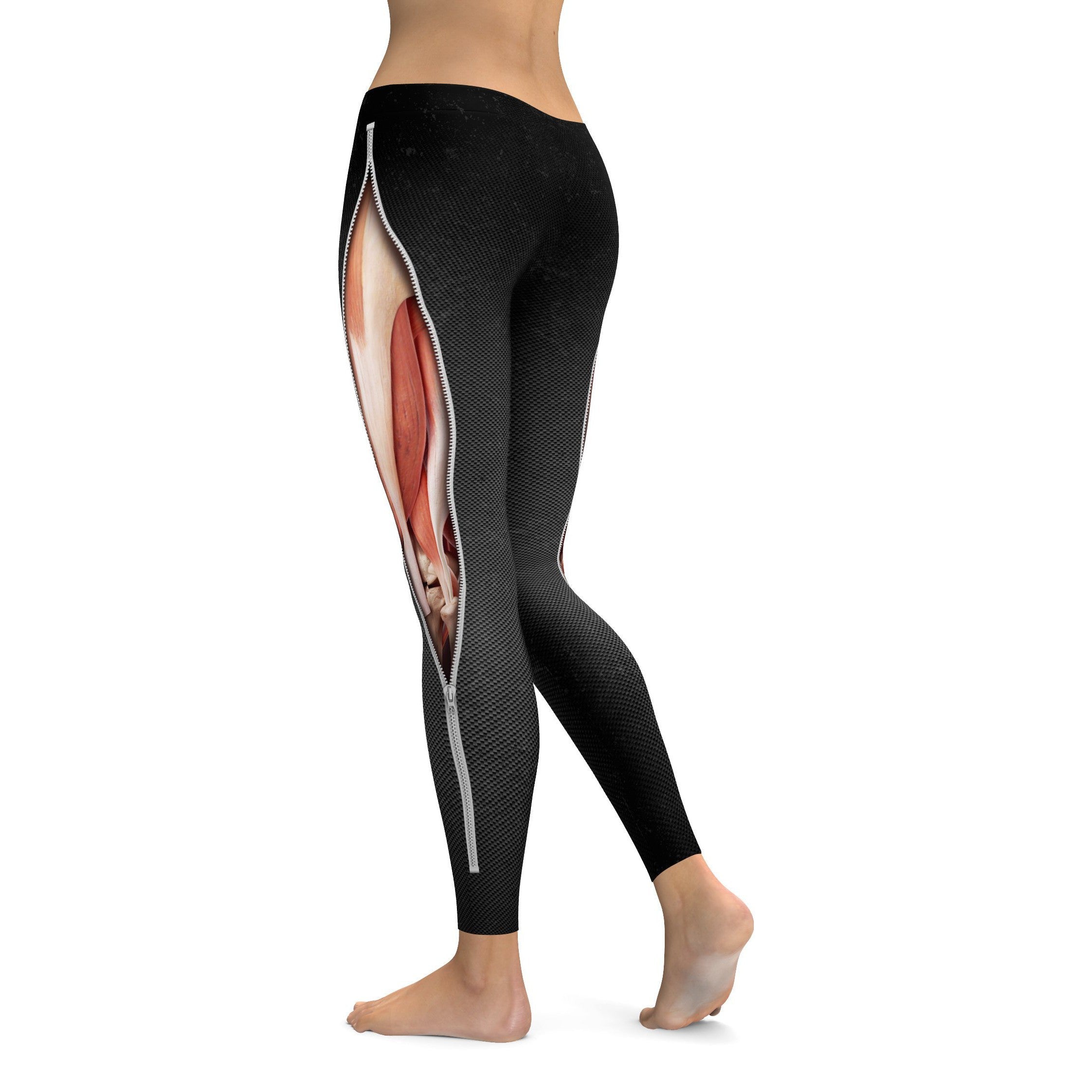 Realistic Muscles with Zipper Leggings - GearBunch Leggings / Yoga Pants