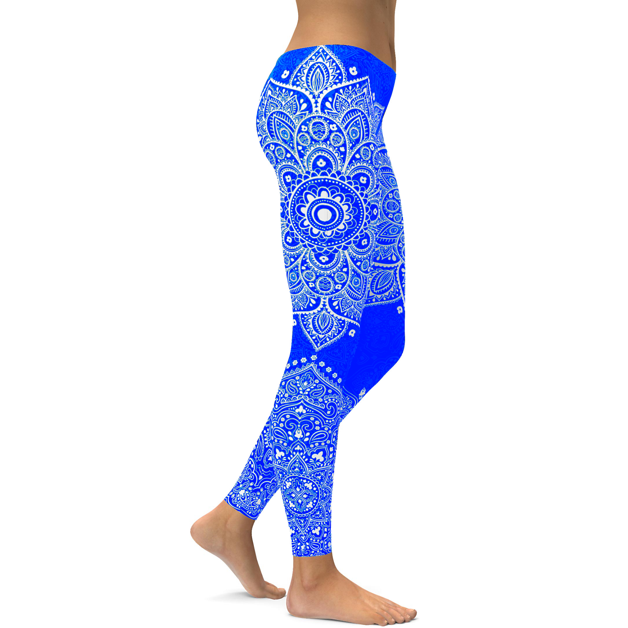 Electric Blue and White Mandala Leggings | GearBunch