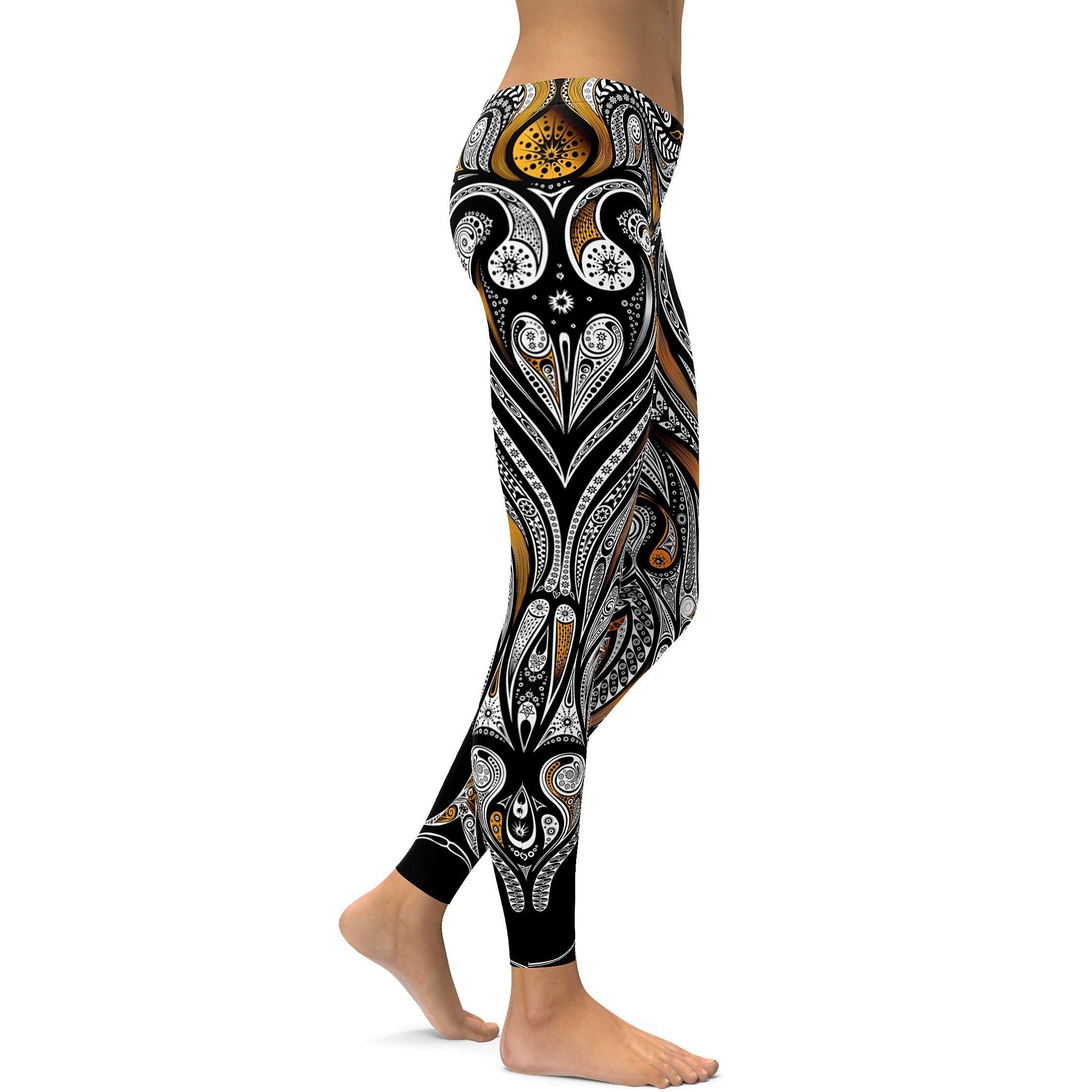 Orange Ornament Pattern Leggings - GearBunch Leggings / Yoga Pants