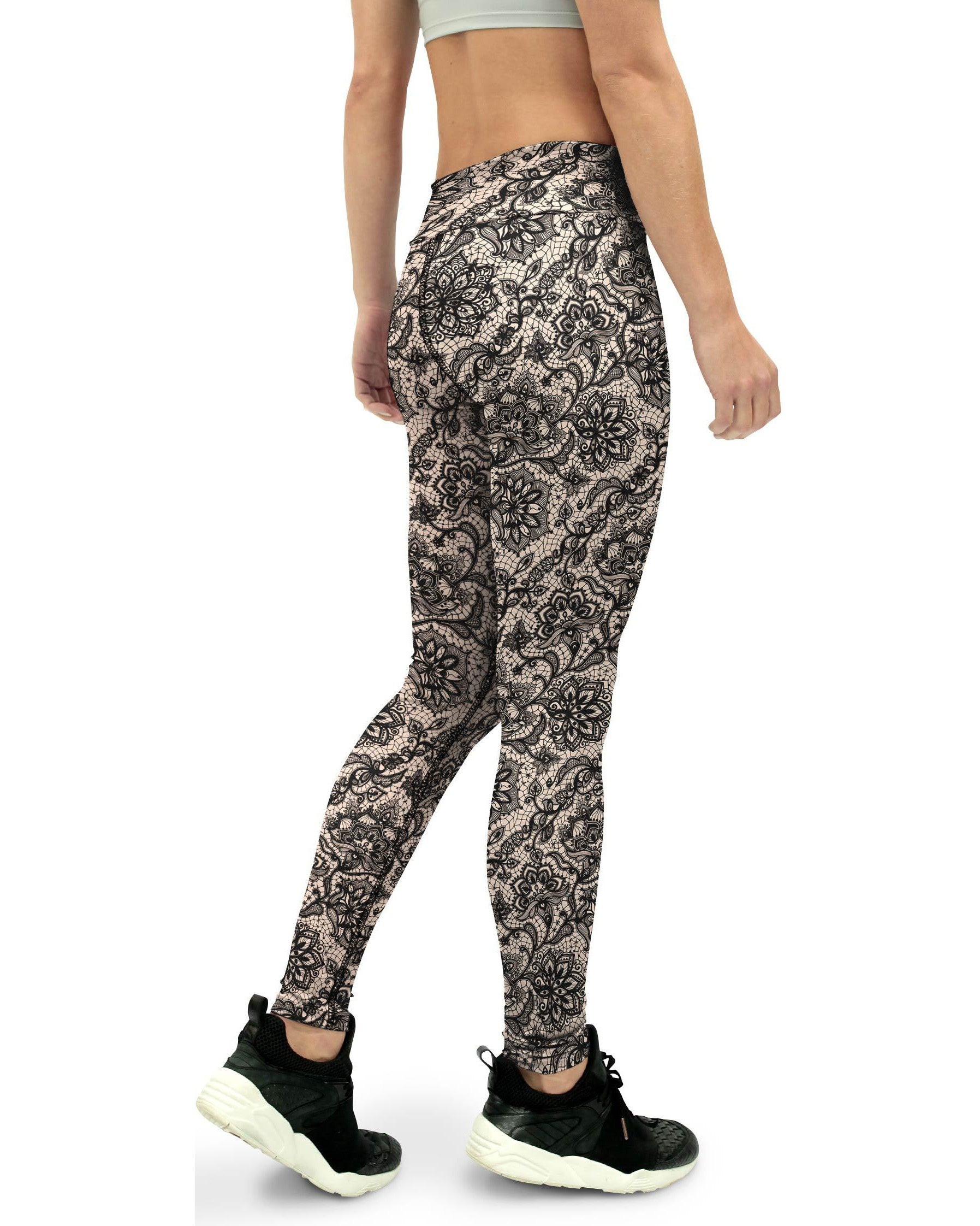 Black Faux Lace Yoga Pants - GearBunch Leggings / Yoga Pants