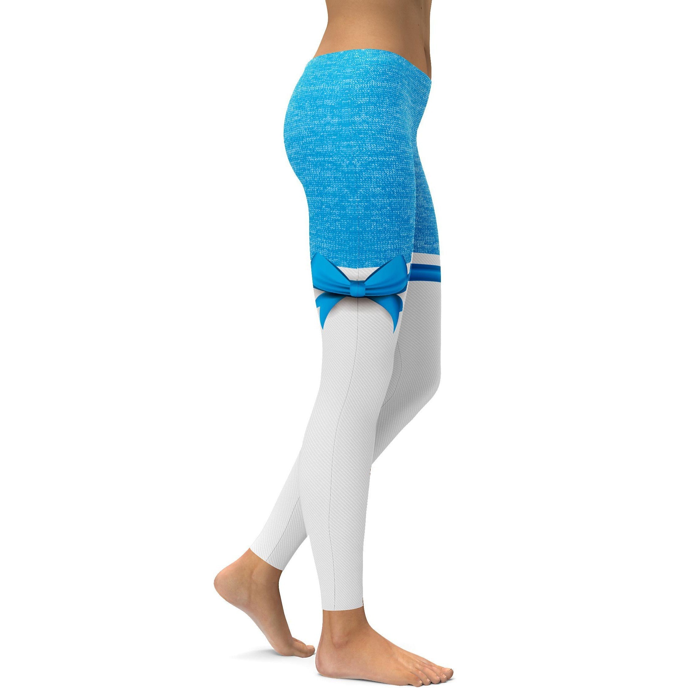 Womens Workout Yoga Blue & WHite Heathered Thigh High Bow Leggings