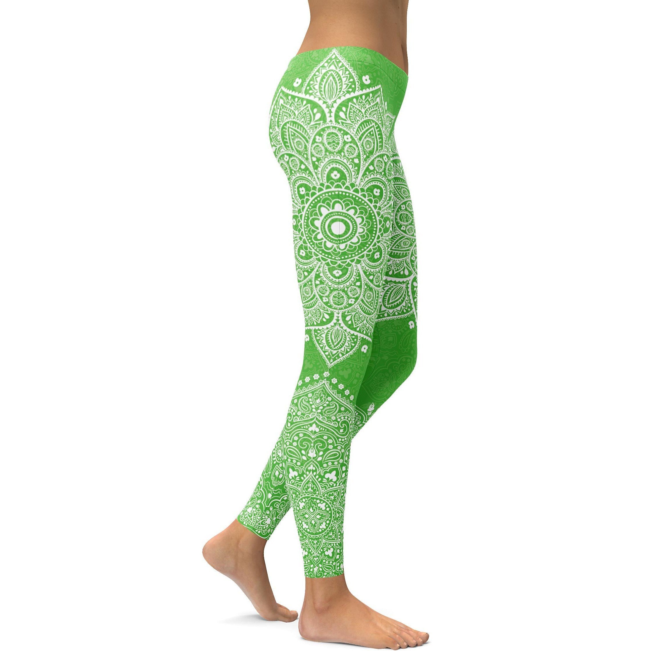 Lime Green Mandala Leggings - GearBunch Leggings / Yoga Pants