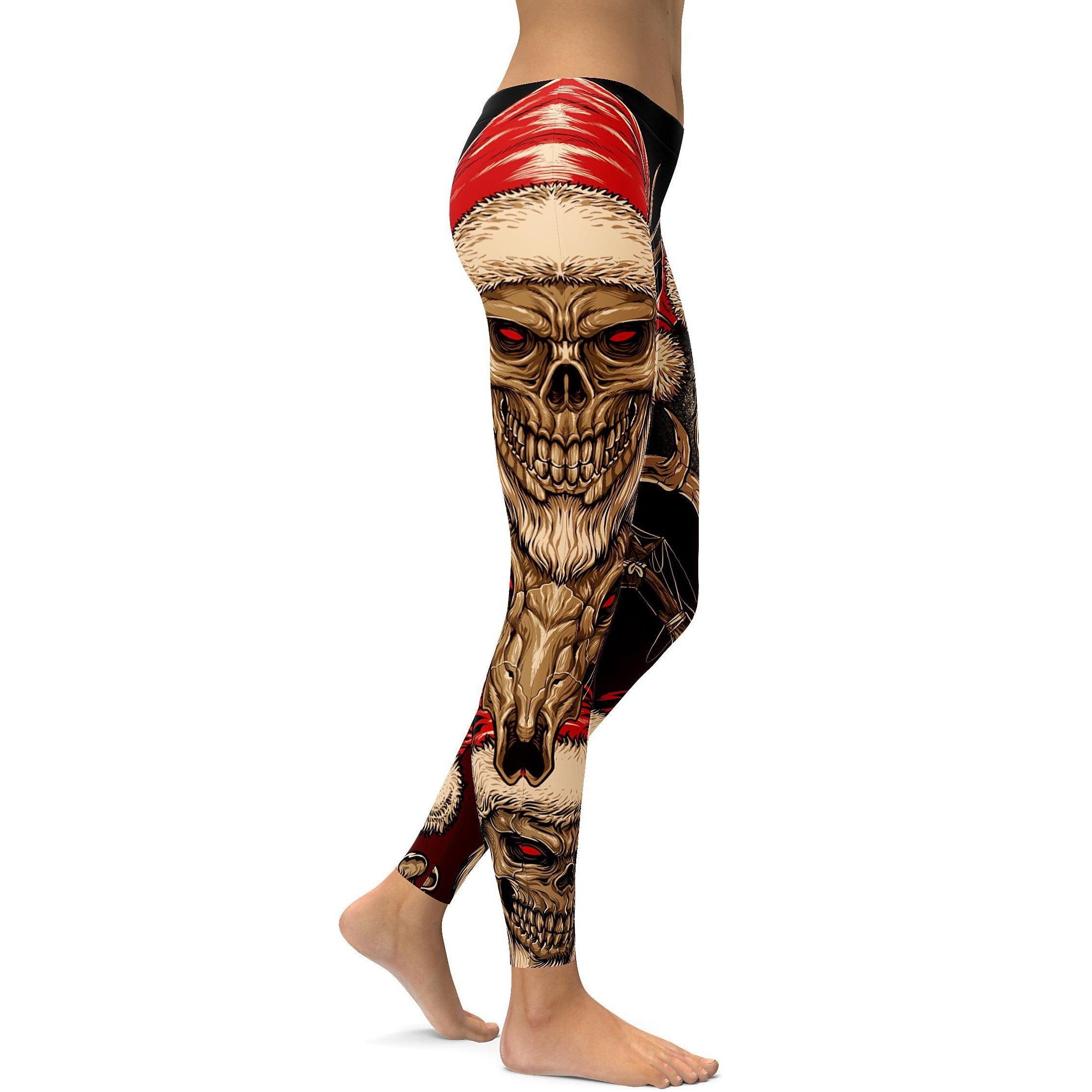 Santa & Rudolph Skull Leggings - GearBunch Leggings / Yoga Pants