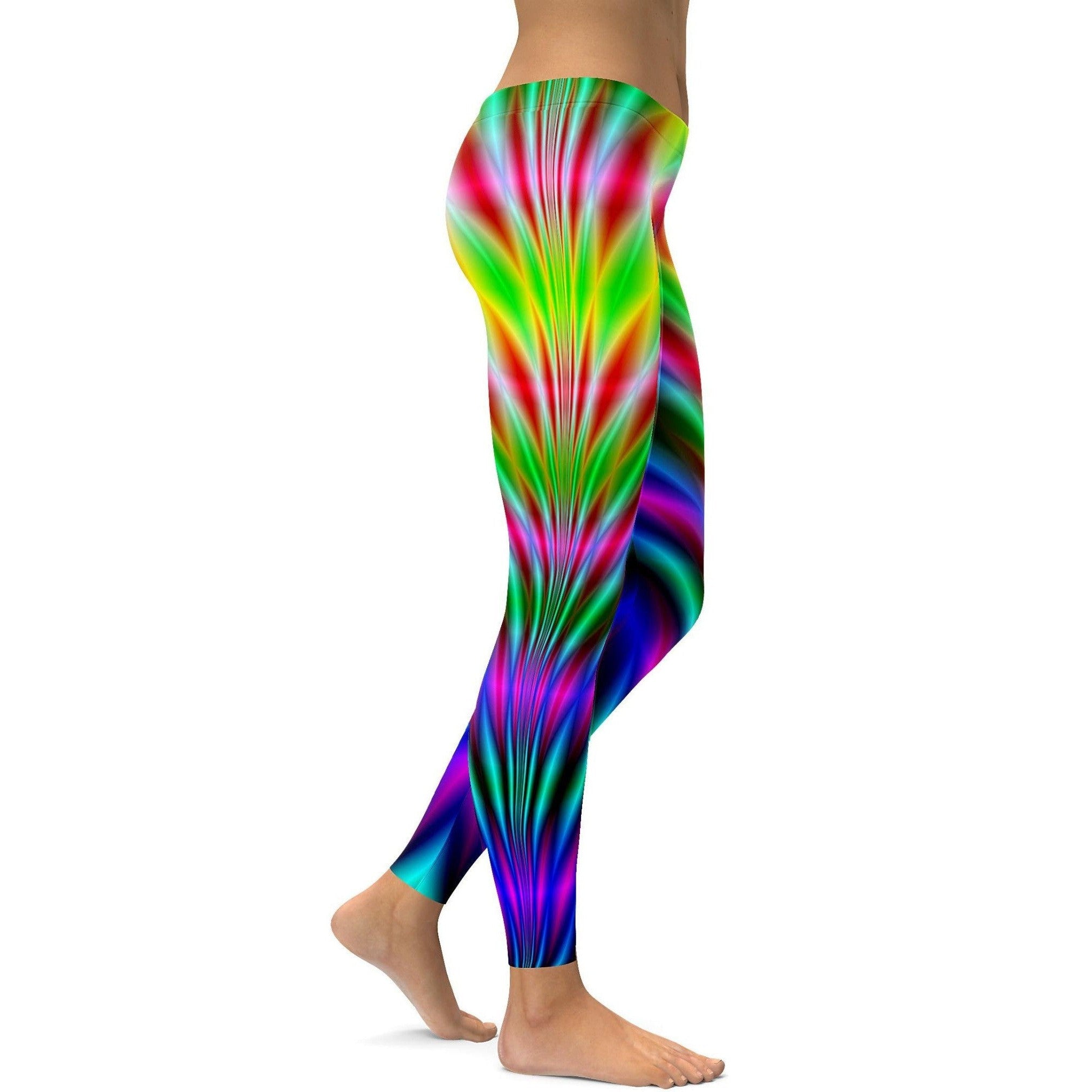 Womens Workout Yoga Psychedelic Neon Rave Leggings Green Gearbunch.com